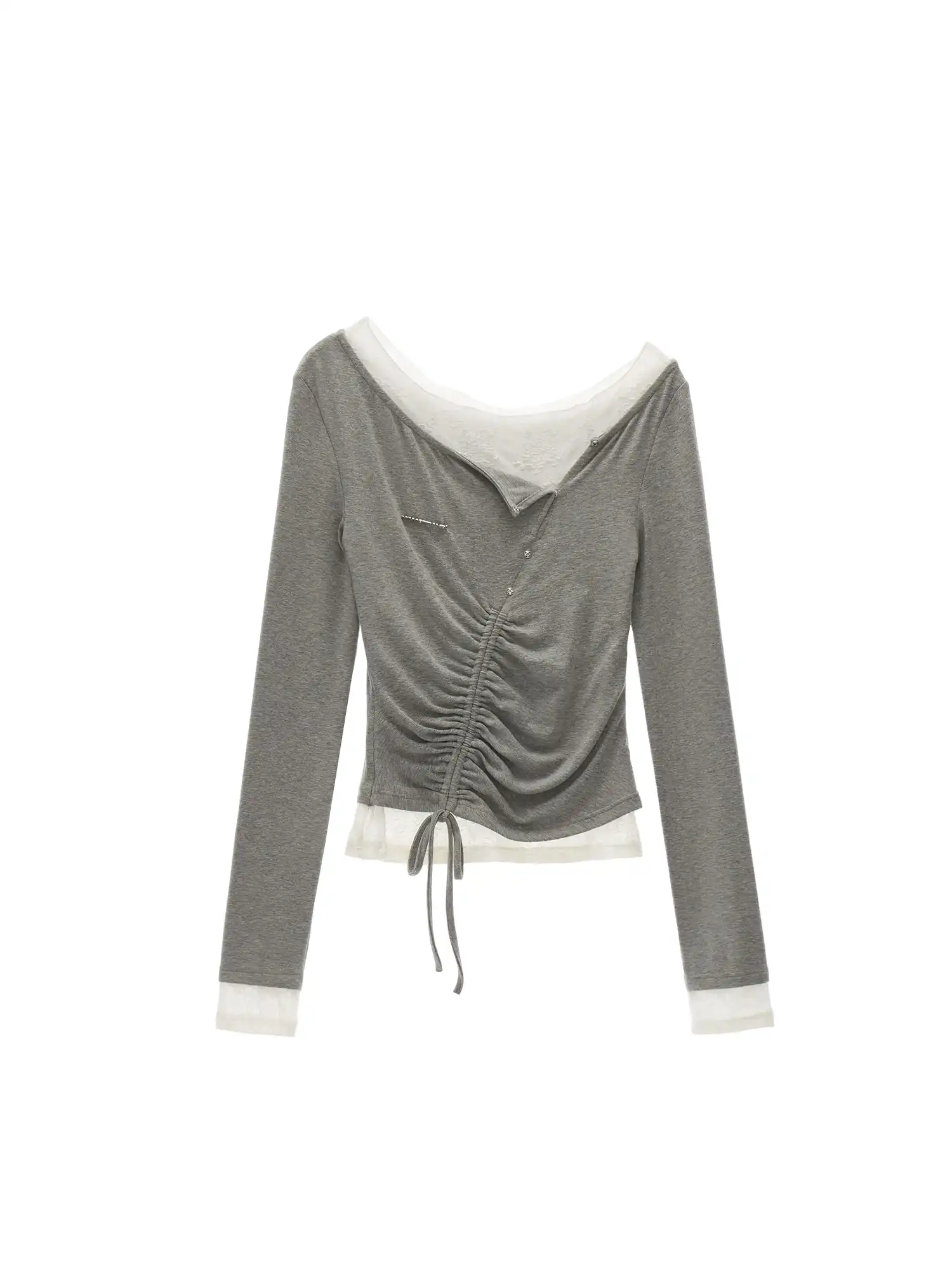 Ruched Mock Layered Lace Top - Image 4