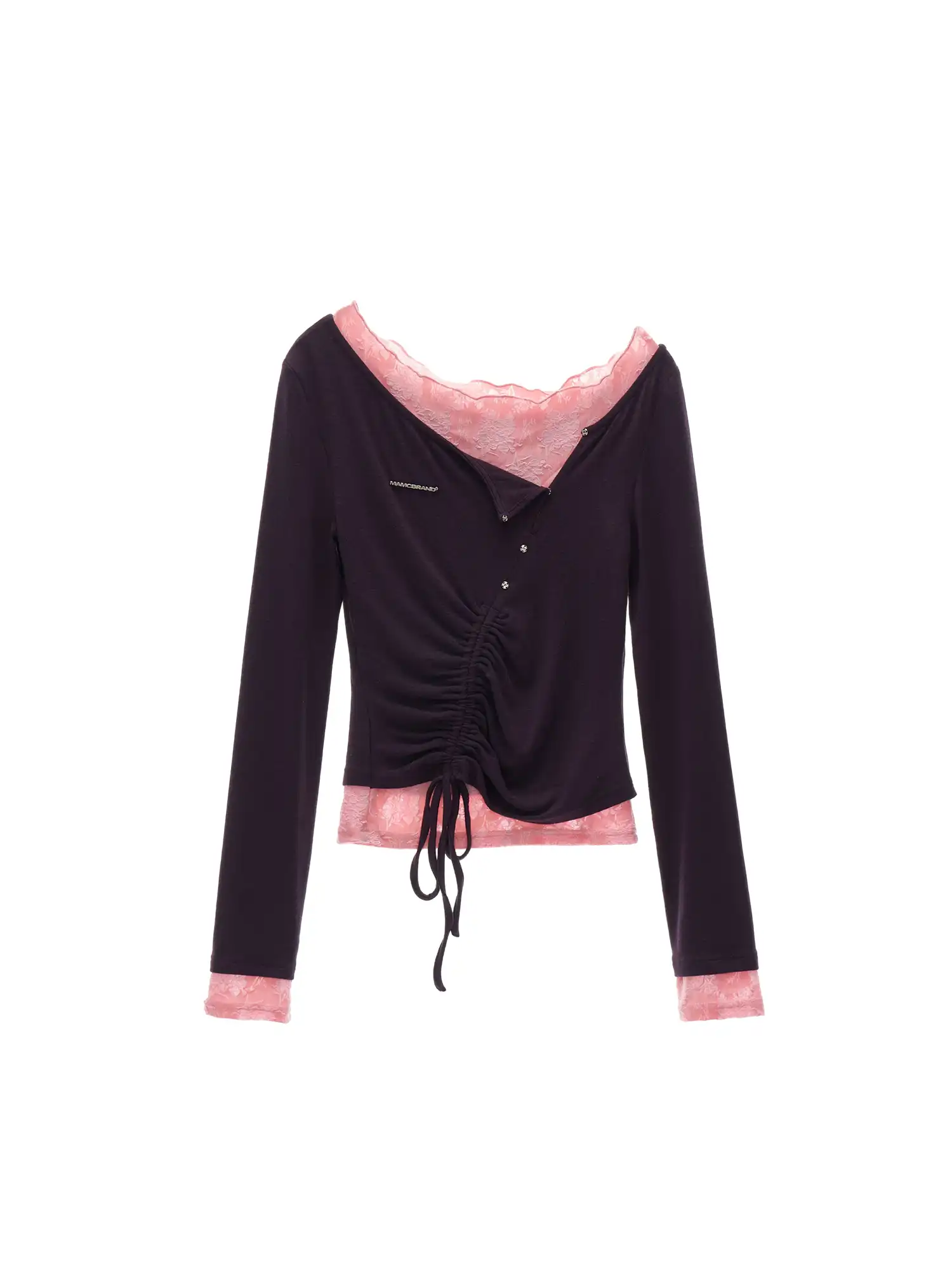 Ruched Mock Layered Lace Top - Image 8