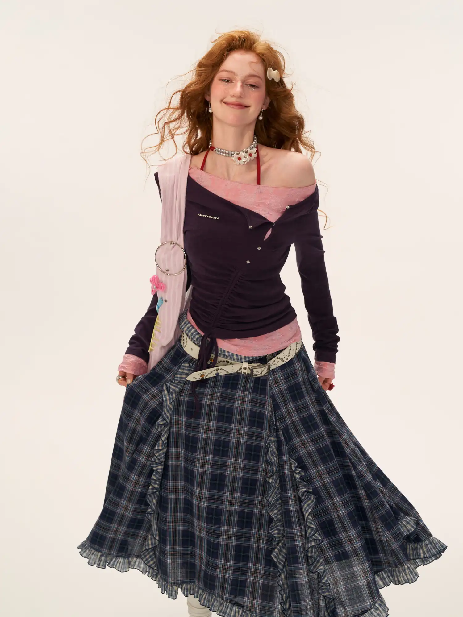 Ruched Mock Layered Lace Top - Image 9