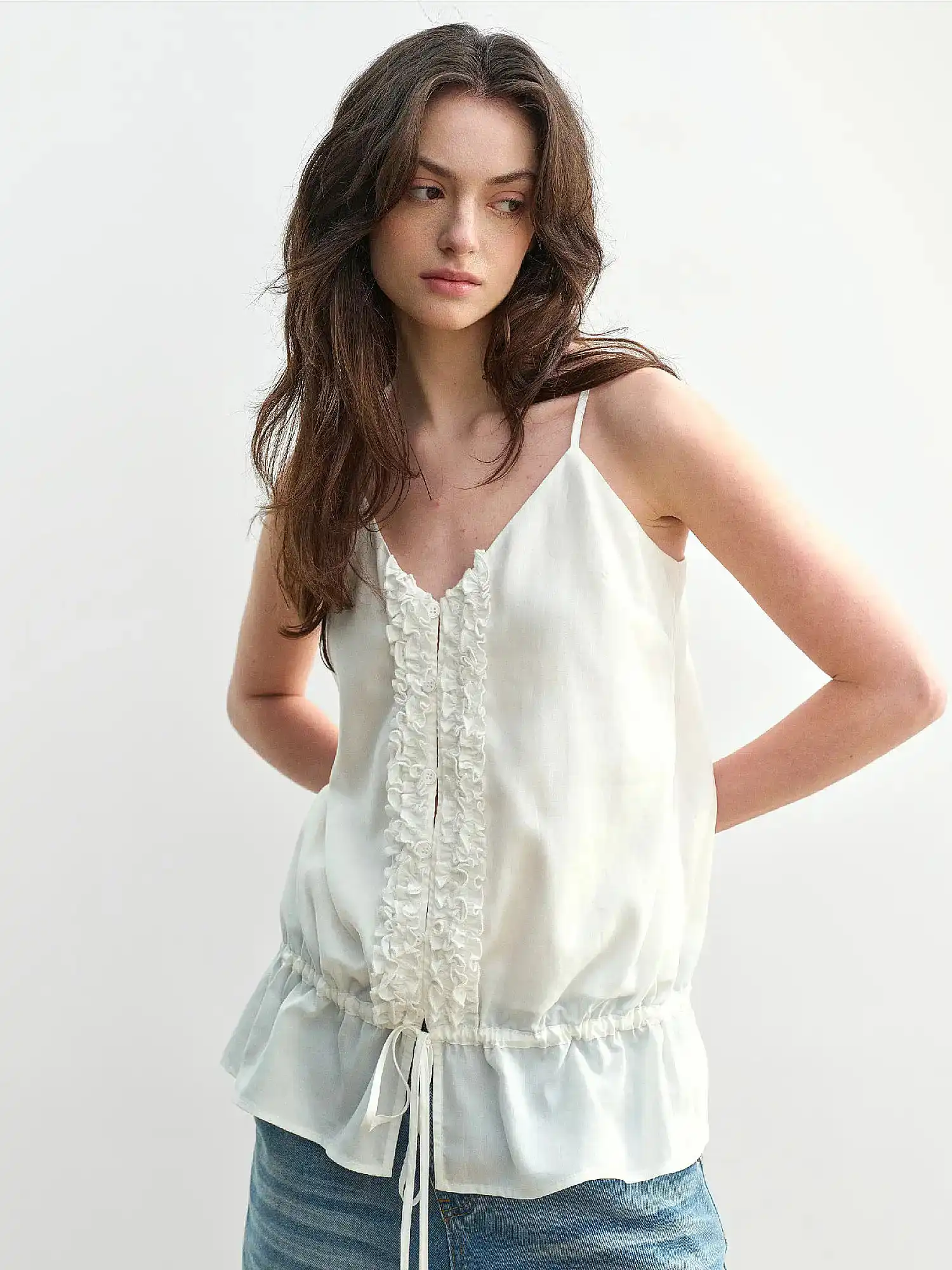 Ruffle Bib Drawstring Tank Top