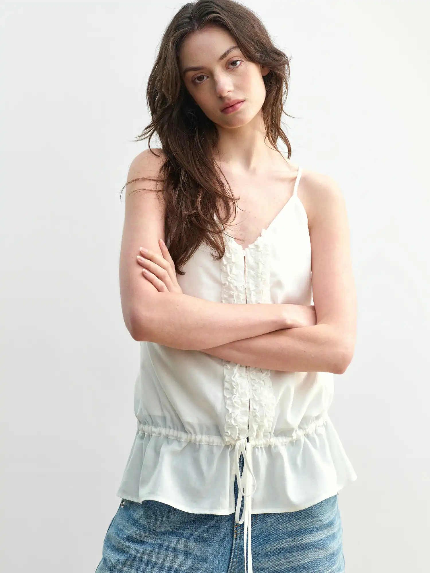 Ruffle Bib Drawstring Tank Top - Image 2