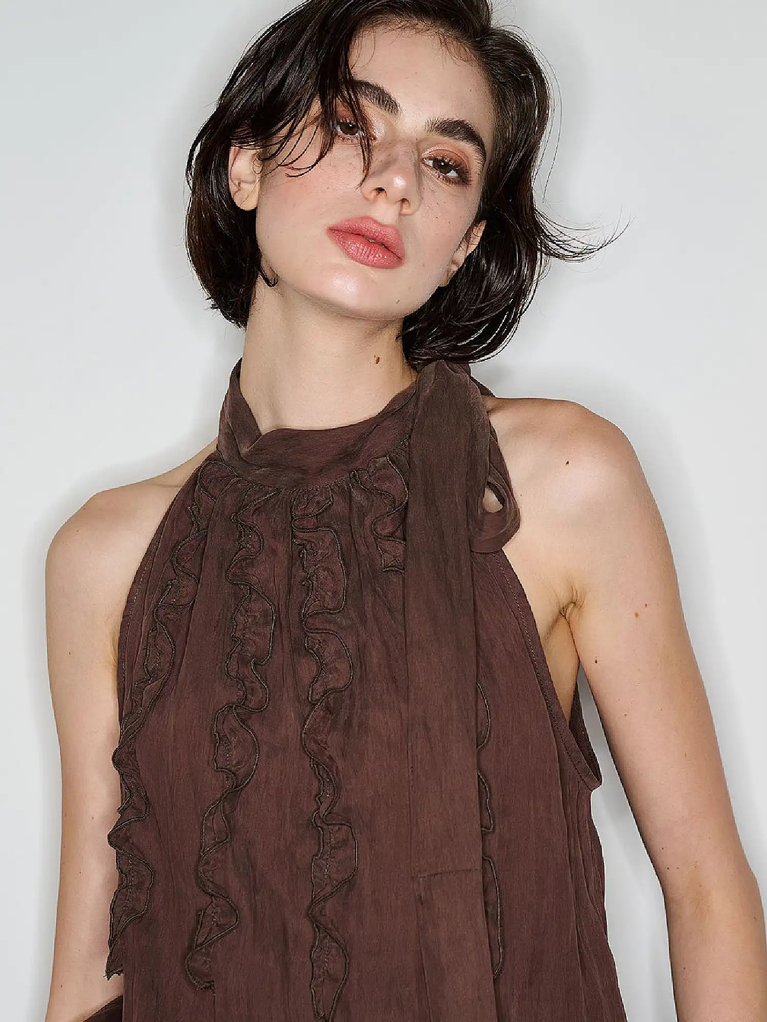 Ruffle-Front Tie High Neck Halter Top - Image 2