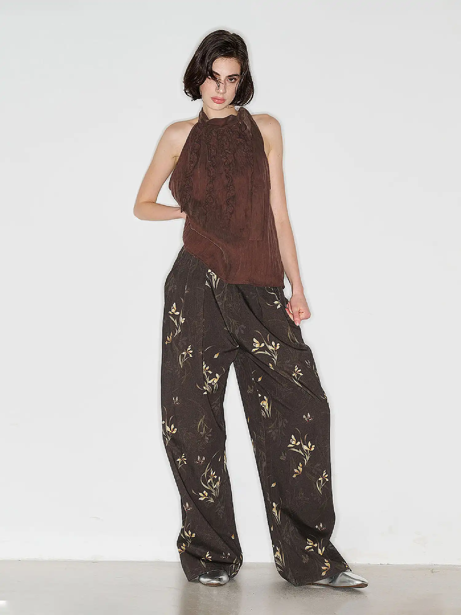 Ruffle-Front Tie High Neck Halter Top - Image 5