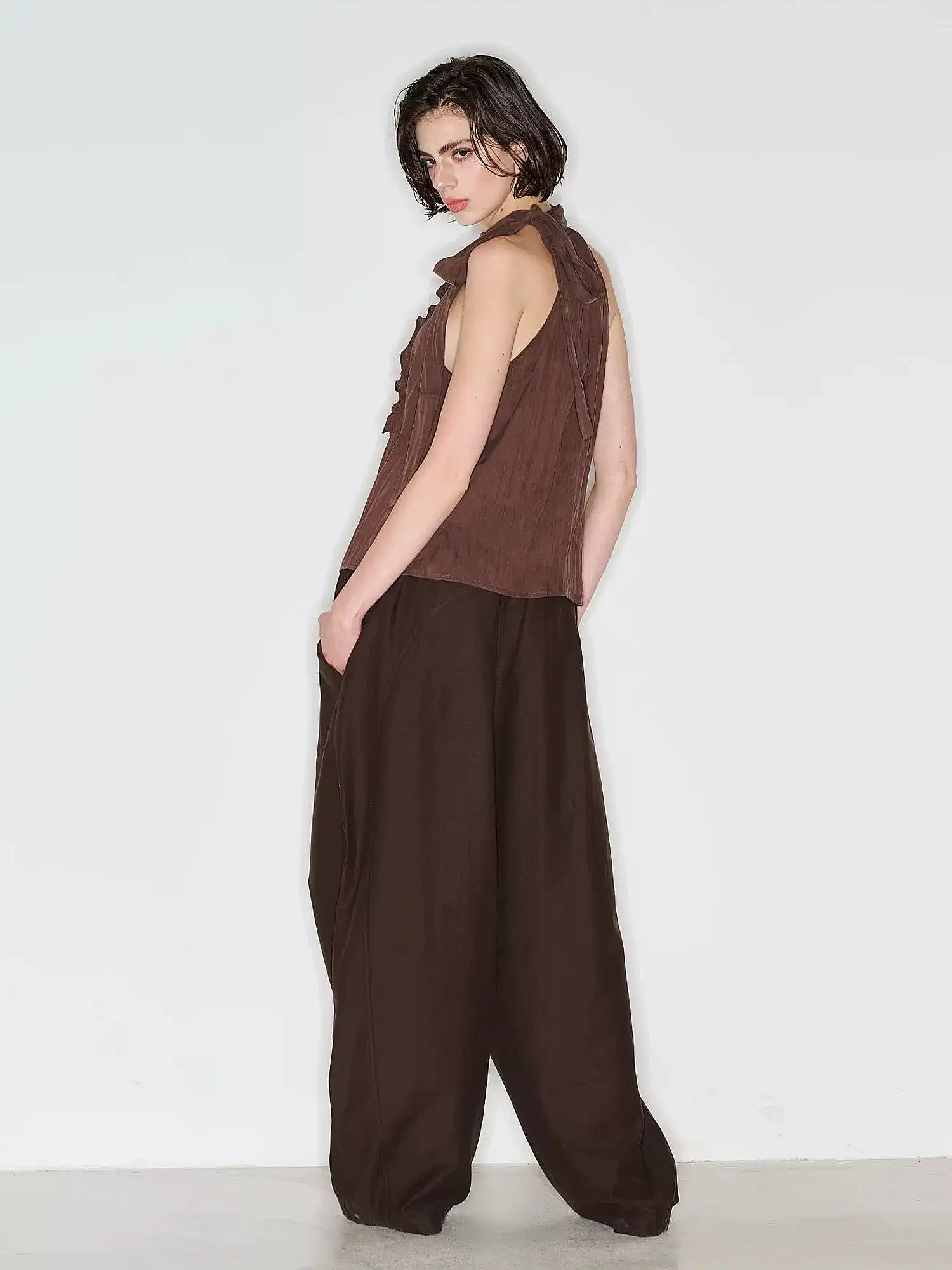 Ruffle-Front Tie High Neck Halter Top - Image 7