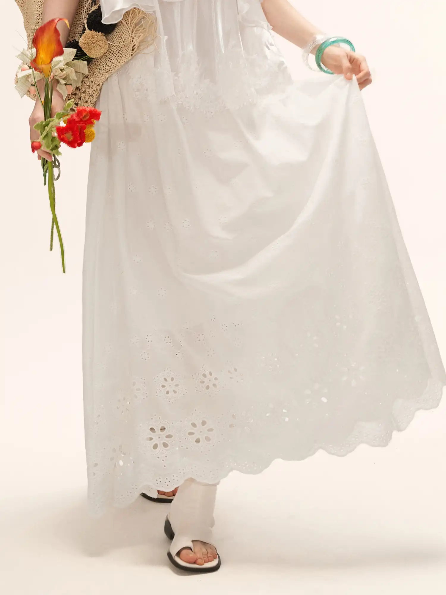 Ruffle Hem Crochet Midi Skirt with Elastic Waist