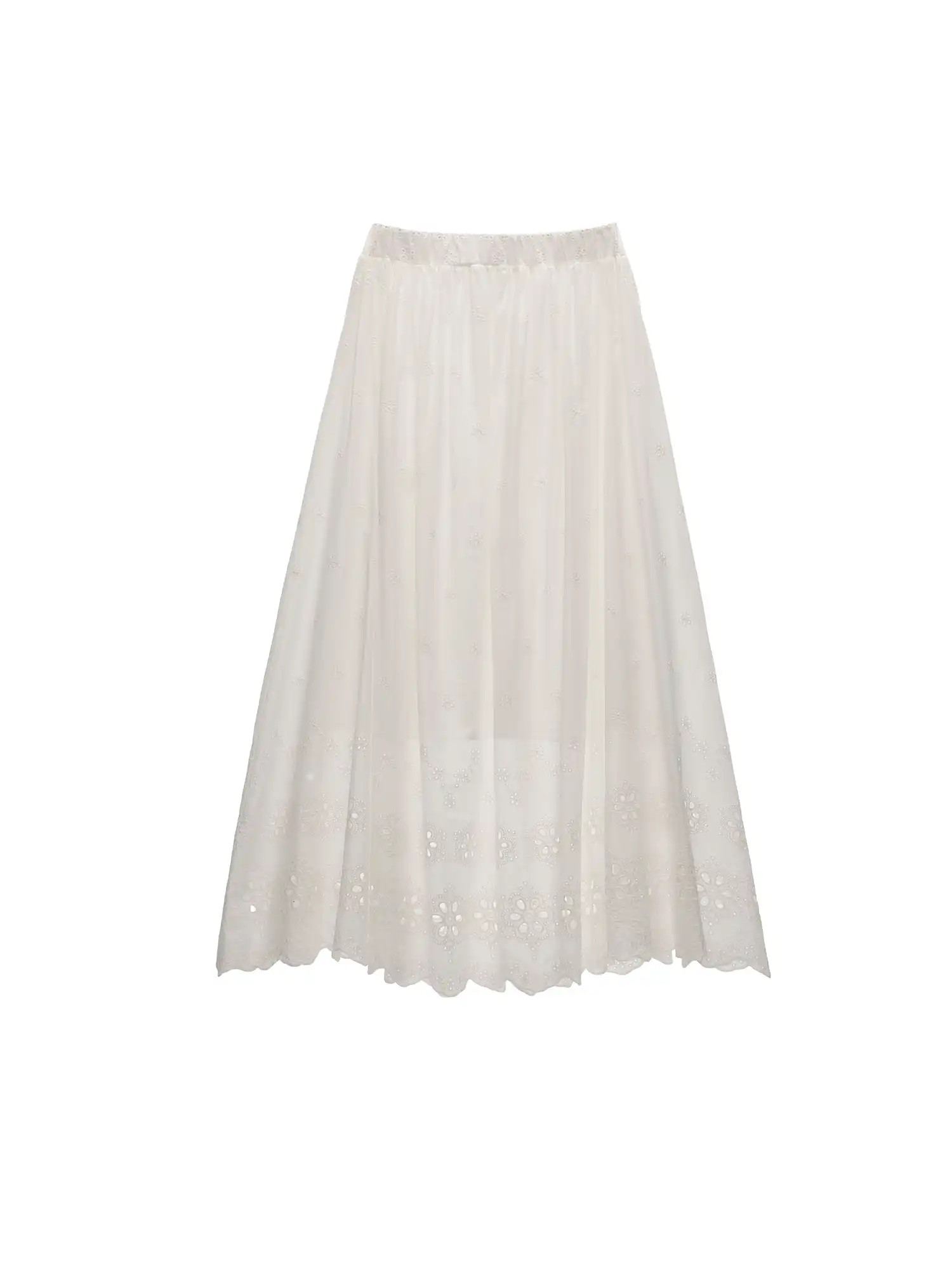 Ruffle Hem Crochet Midi Skirt with Elastic Waist - Image 2