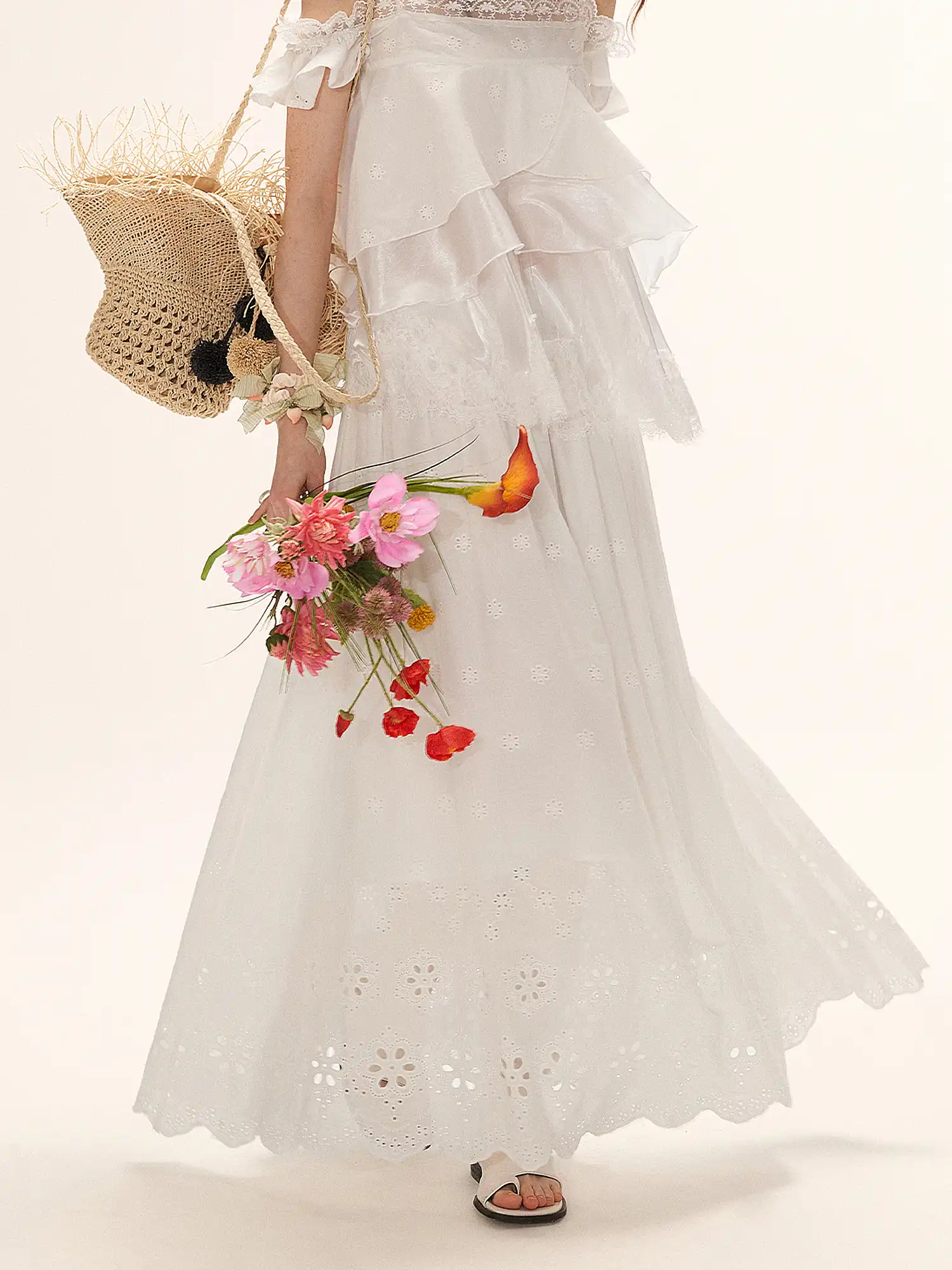 Ruffle Hem Crochet Midi Skirt with Elastic Waist - Image 4