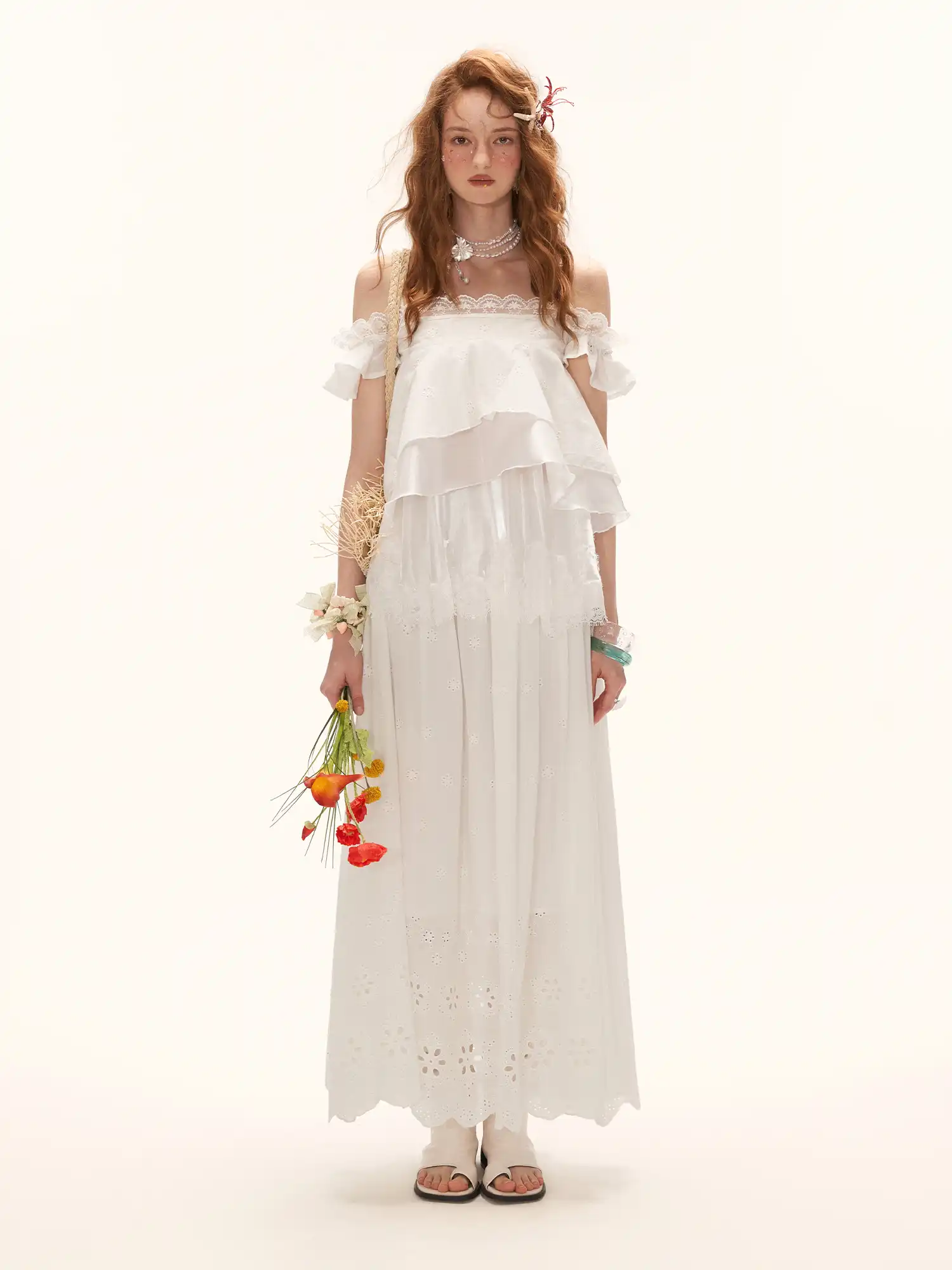 Ruffle Hem Crochet Midi Skirt with Elastic Waist - Image 5