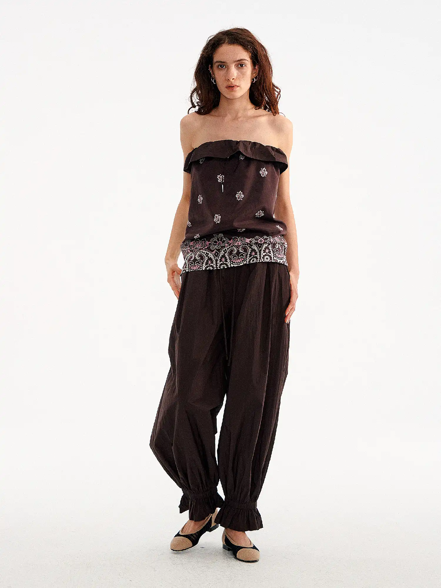 Ruffle Shirred Waist Lightweight Balloon Pants - Image 11