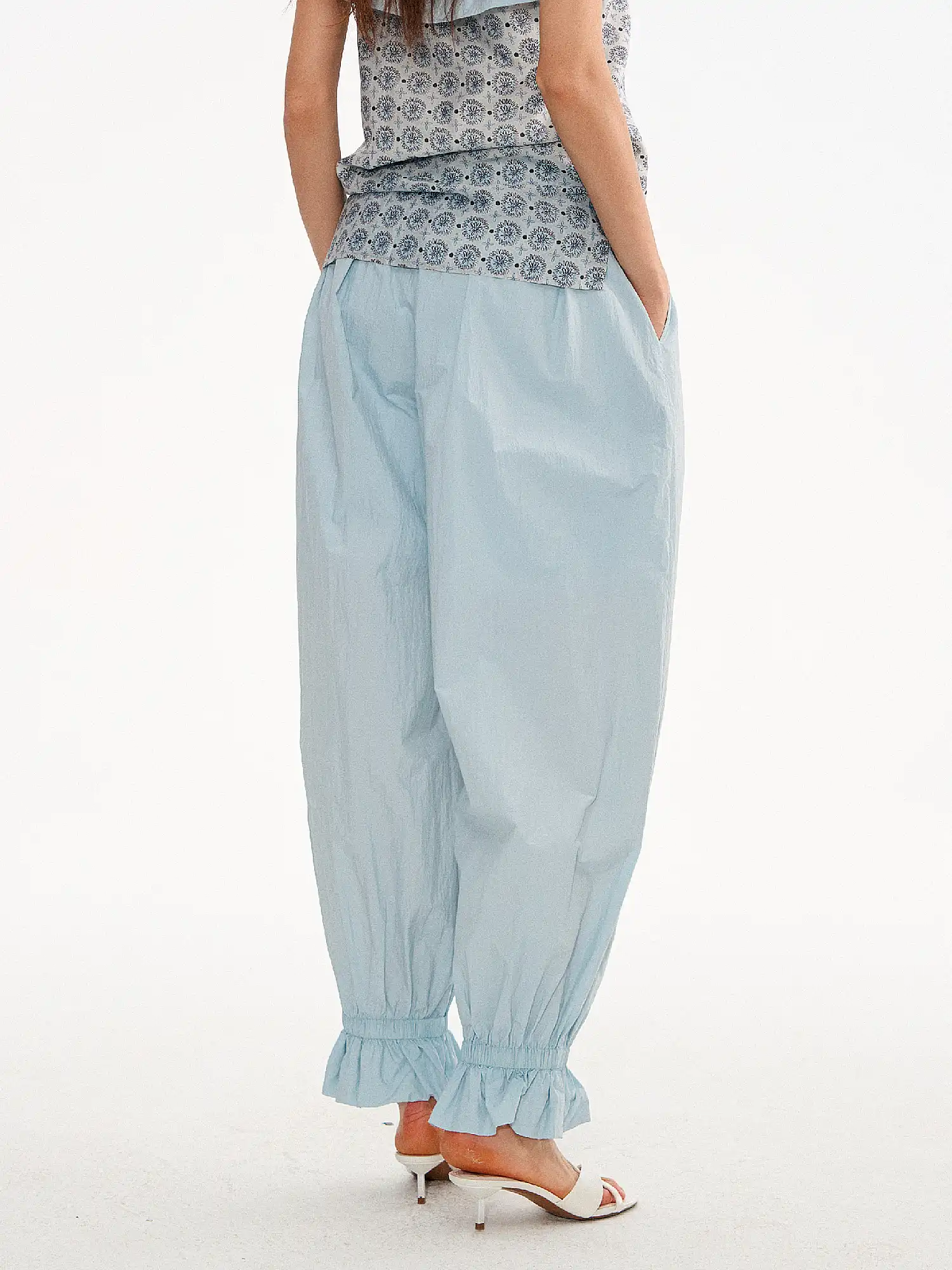 Ruffle Shirred Waist Lightweight Balloon Pants - Image 2