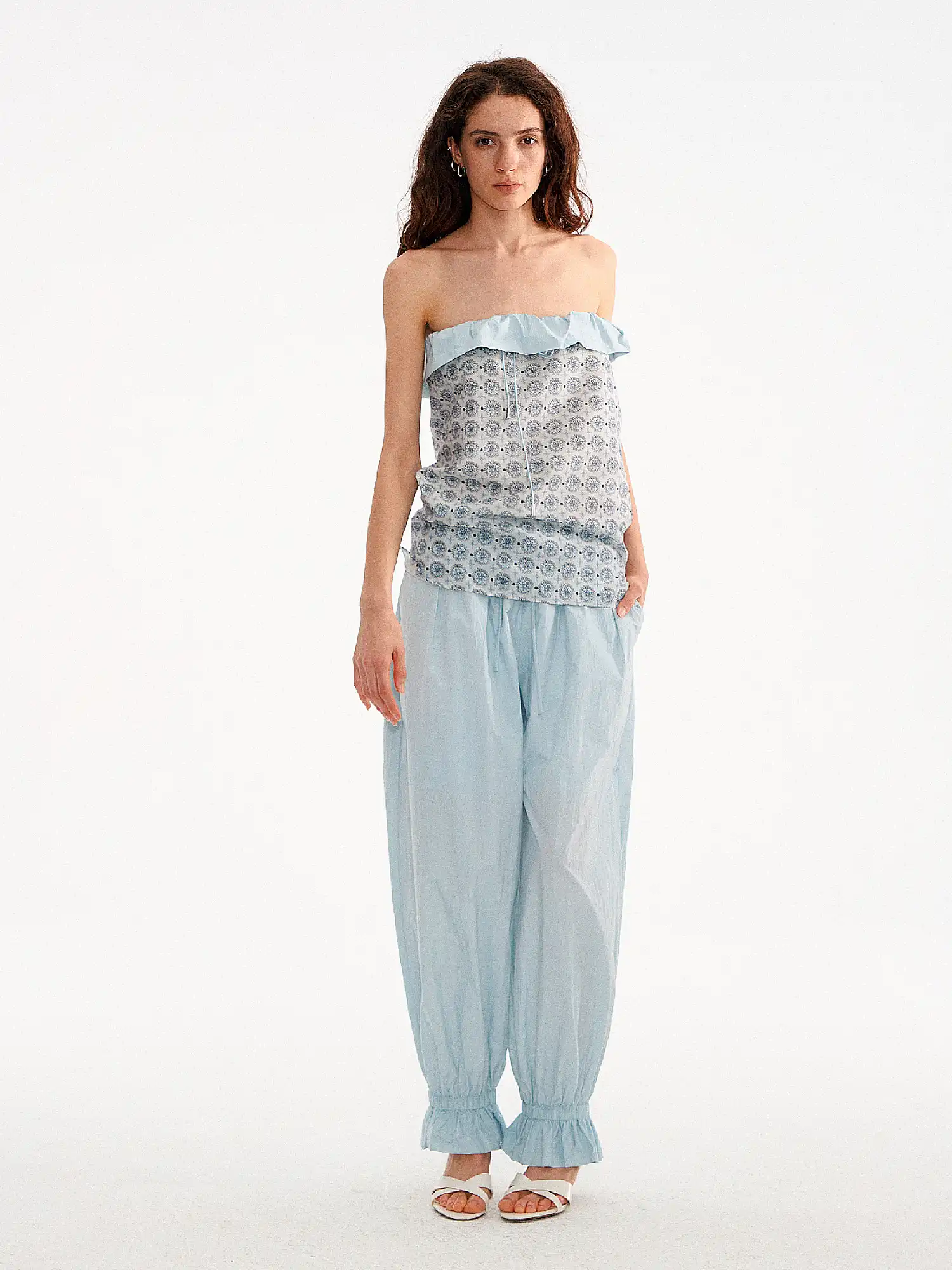 Ruffle Shirred Waist Lightweight Balloon Pants - Image 5