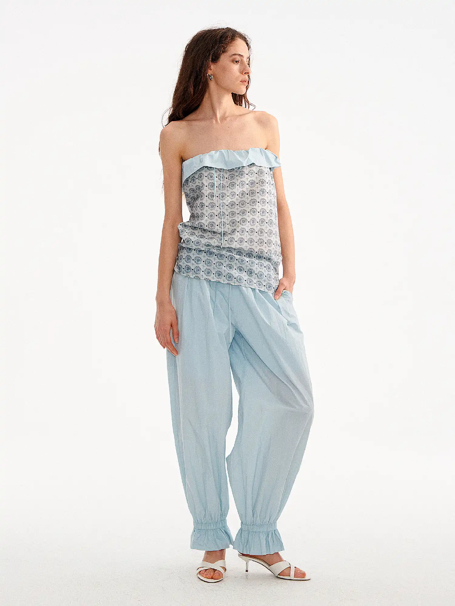 Ruffle Shirred Waist Lightweight Balloon Pants - Image 6
