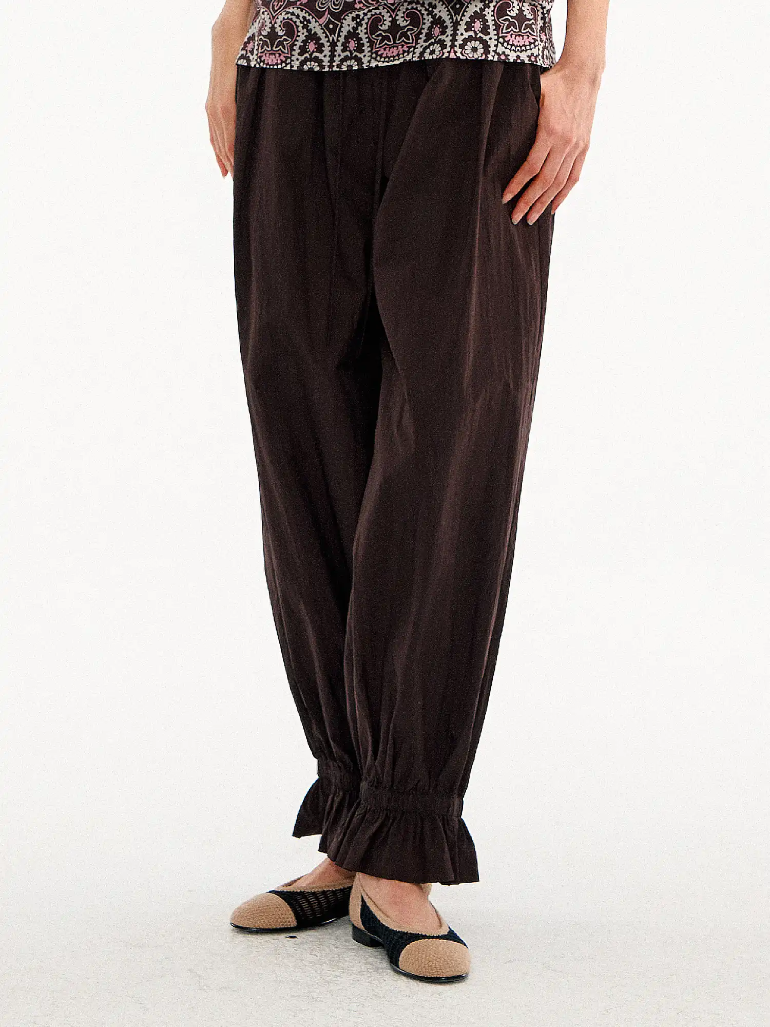 Ruffle Shirred Waist Lightweight Balloon Pants - Image 7