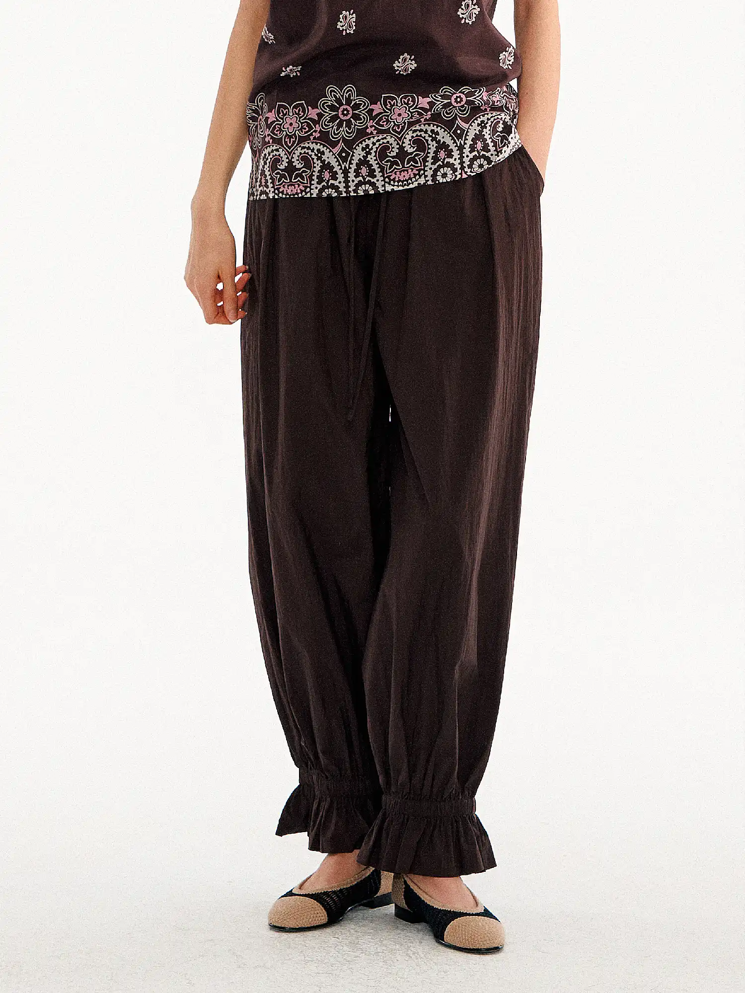 Ruffle Shirred Waist Lightweight Balloon Pants - Image 9