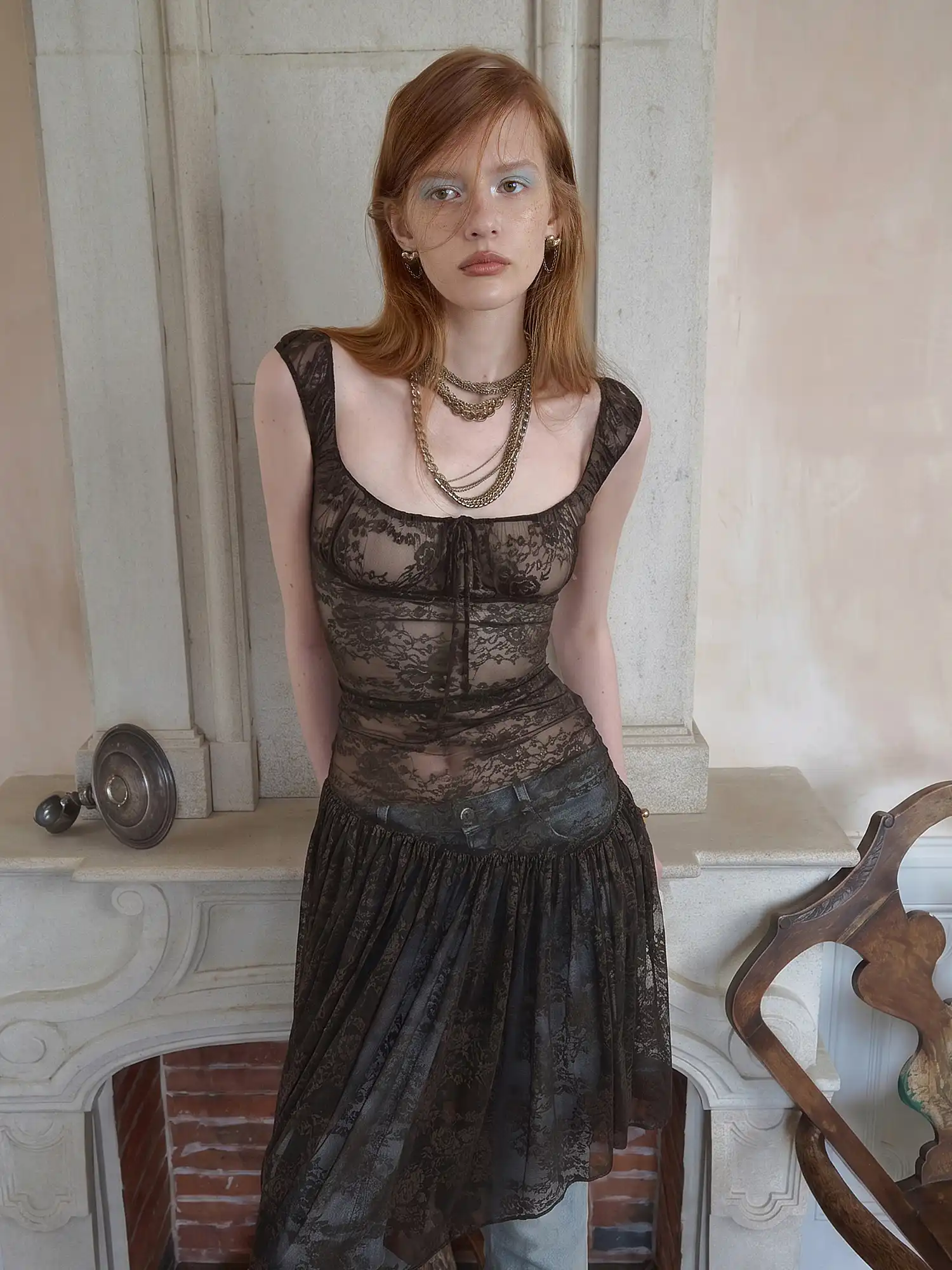 Semi-Sheer Open Back Stretch Lace Dress