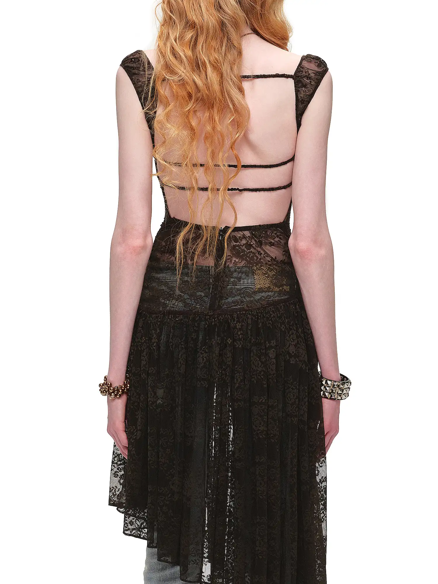 Semi-Sheer Open Back Stretch Lace Dress - Image 3