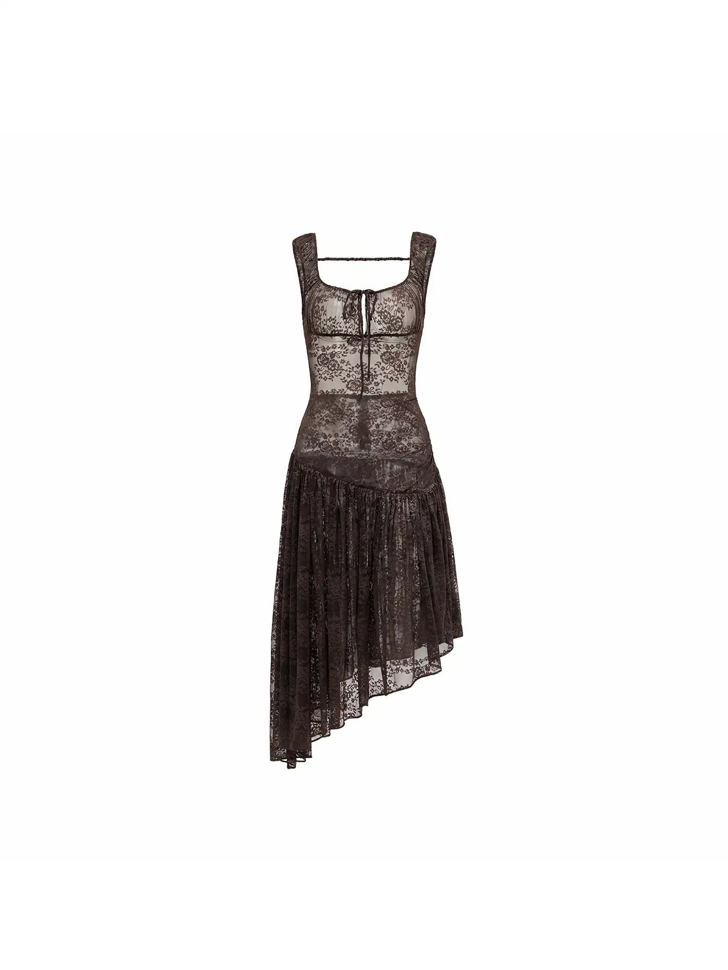 Semi-Sheer Open Back Stretch Lace Dress - Image 4