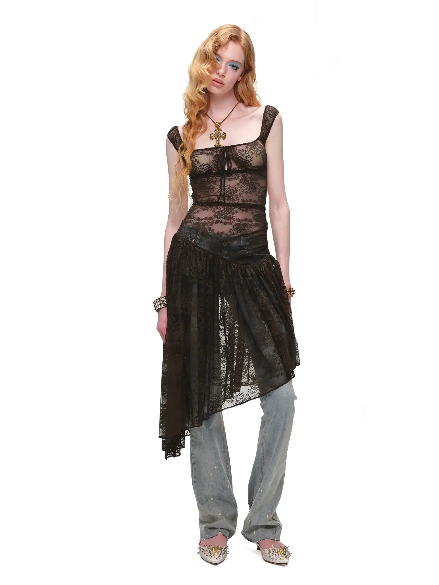 Semi-Sheer Open Back Stretch Lace Dress - Image 5