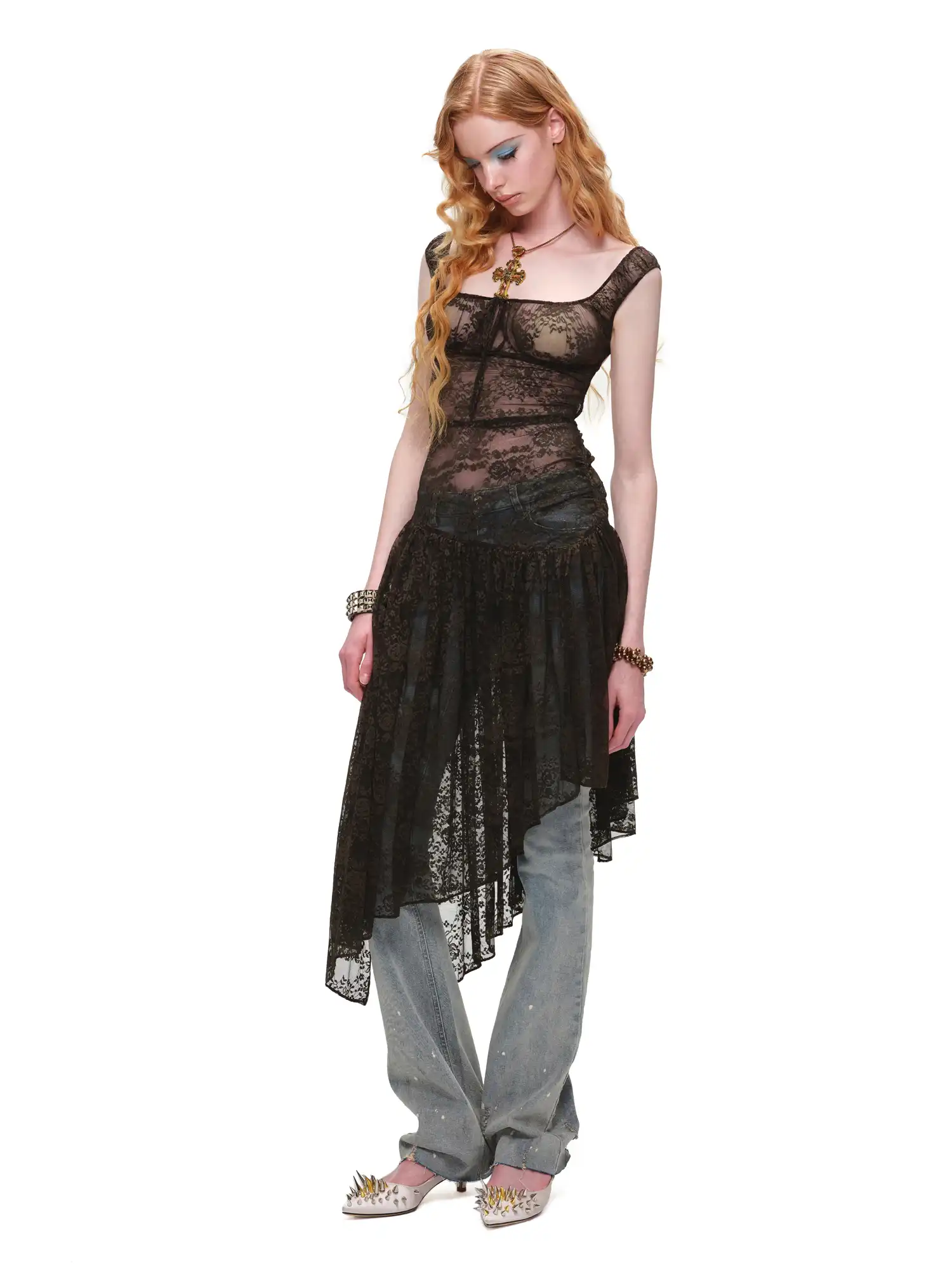 Semi-Sheer Open Back Stretch Lace Dress - Image 6