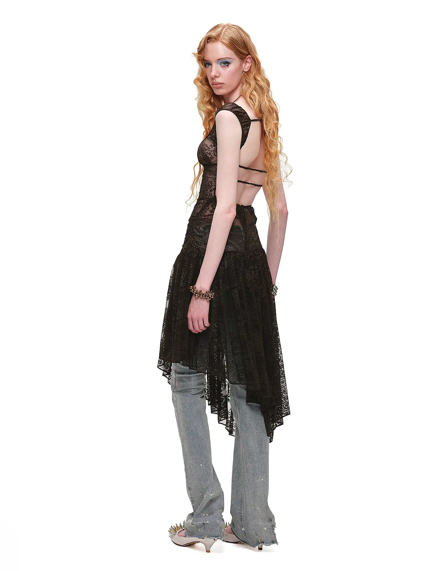 Semi-Sheer Open Back Stretch Lace Dress - Image 7