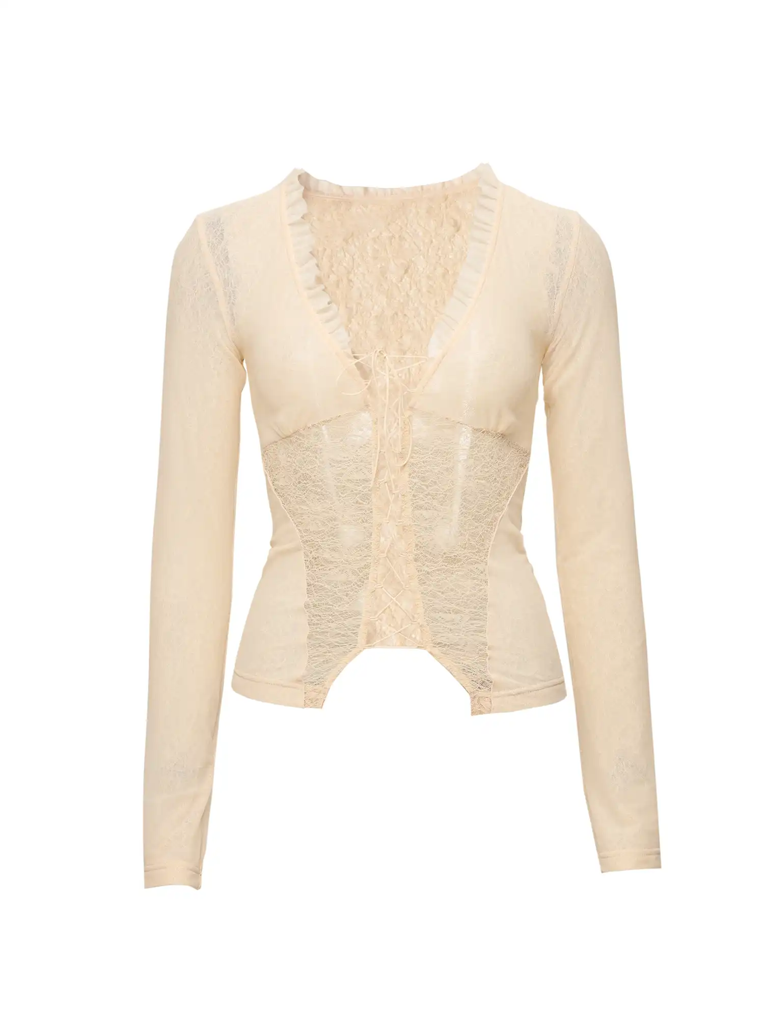 Sheer Lace Cutout Corset Layer Top - Image 3