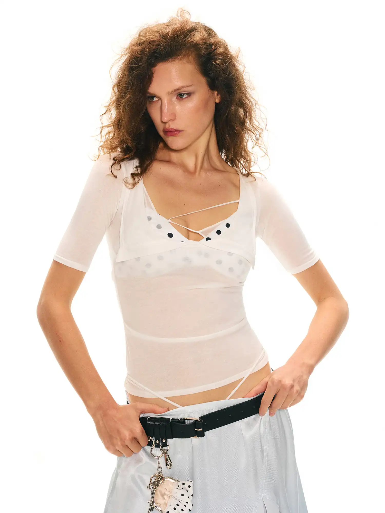 Sheer Layered Half Sleeve Tee
