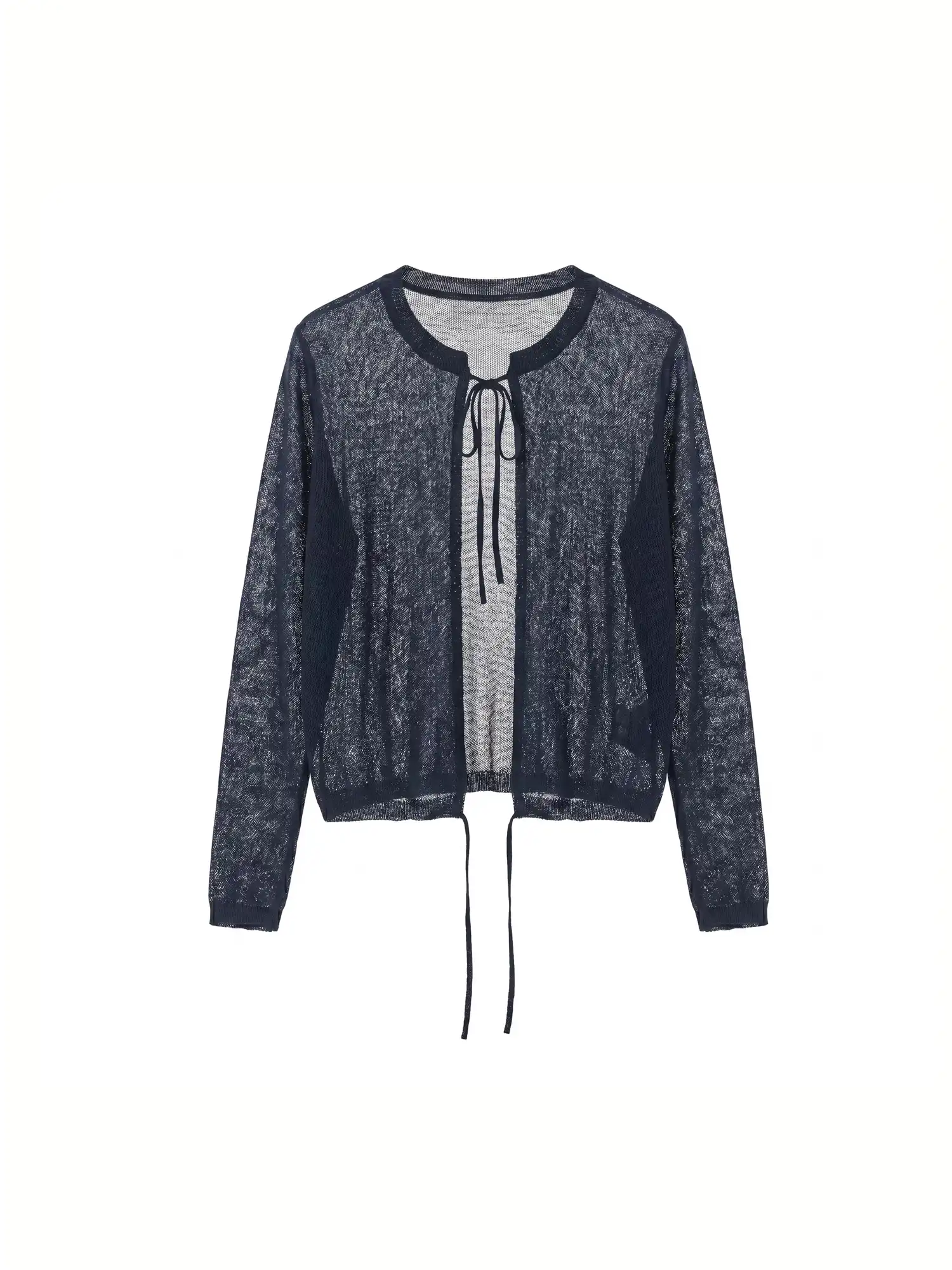 Sheer Open Knit Tie Front Cardigan - Image 2