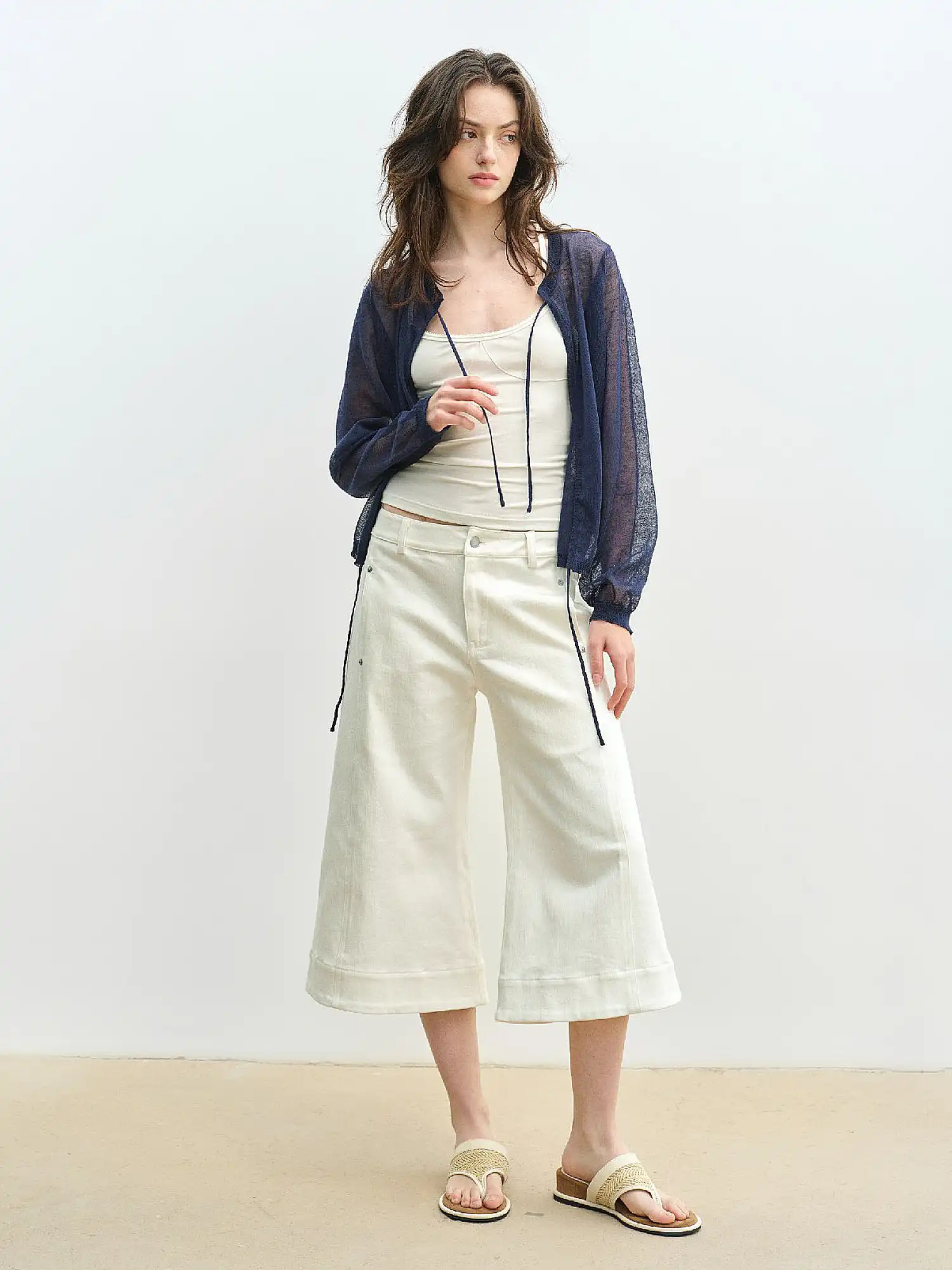 Sheer Open Knit Tie Front Cardigan - Image 4
