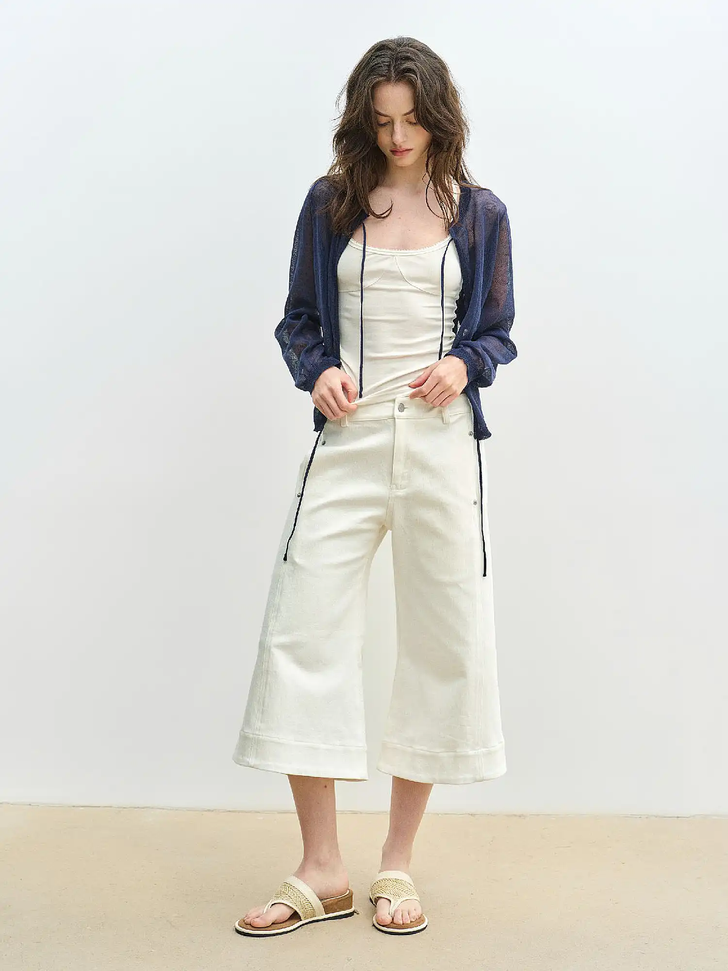 Sheer Open Knit Tie Front Cardigan - Image 5