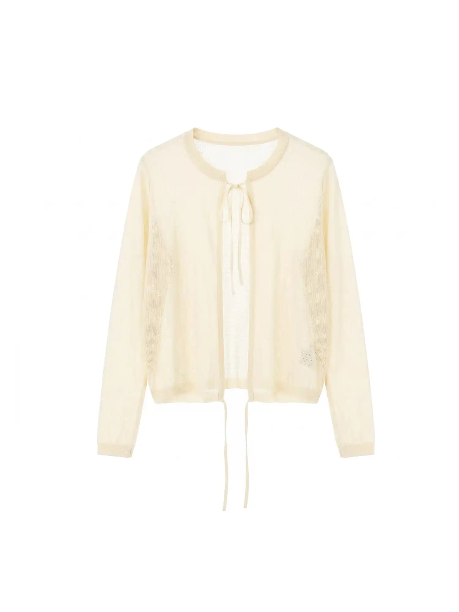Sheer Open Knit Tie Front Cardigan - Image 8