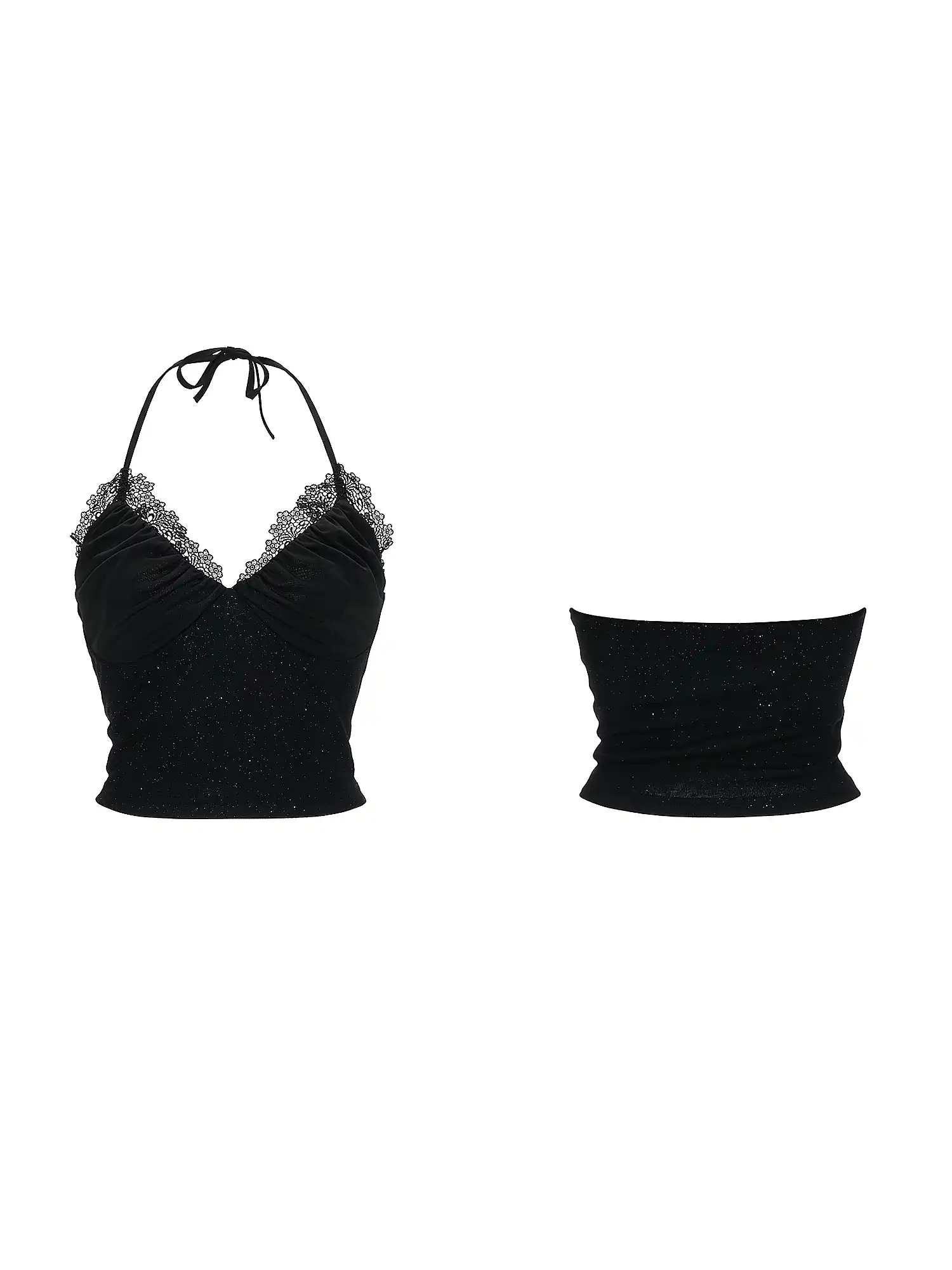 Shimmer Lace Trim Halter Crop Top - Image 4