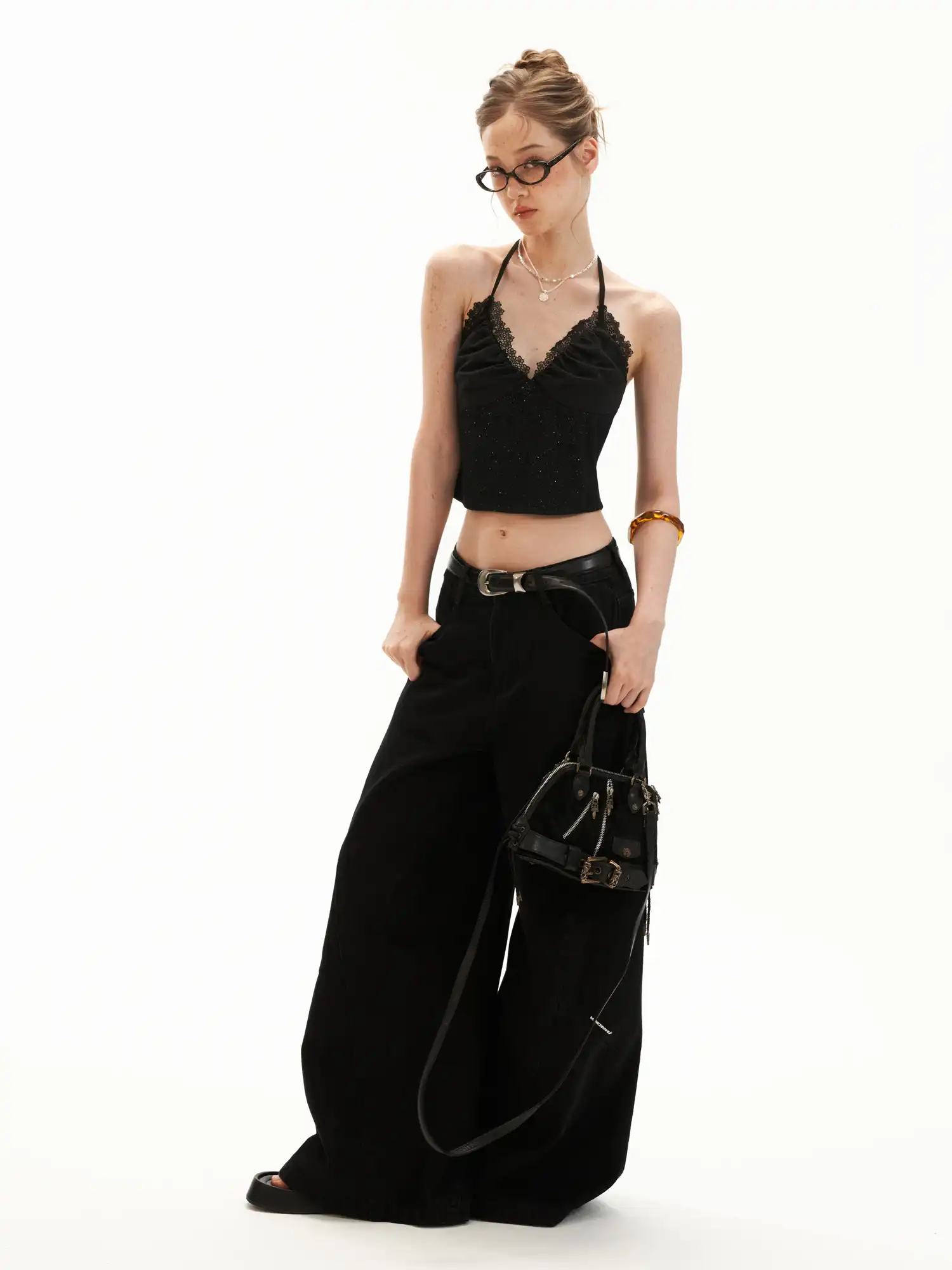 Shimmer Lace Trim Halter Crop Top - Image 7