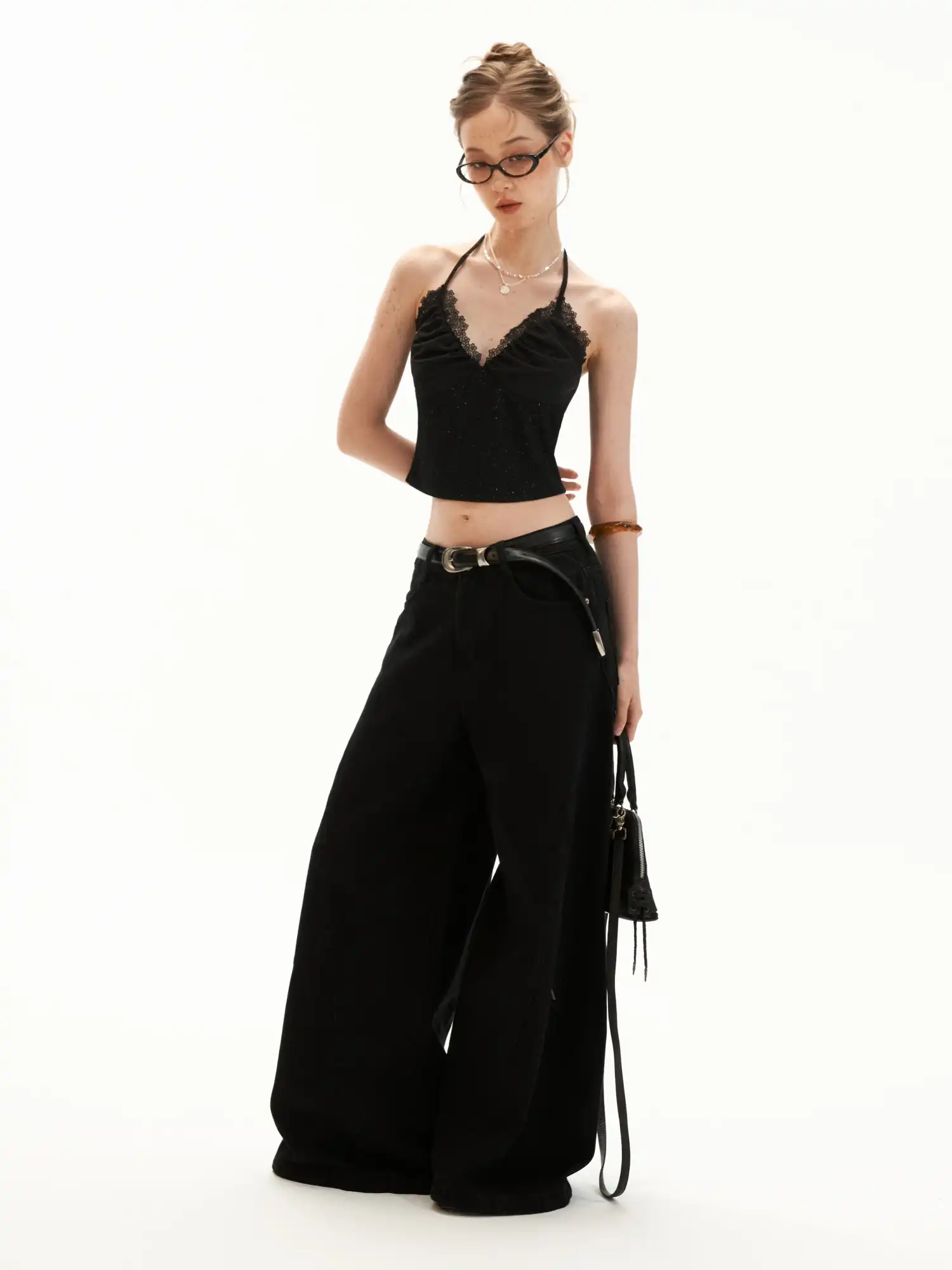 Shimmer Lace Trim Halter Crop Top - Image 8