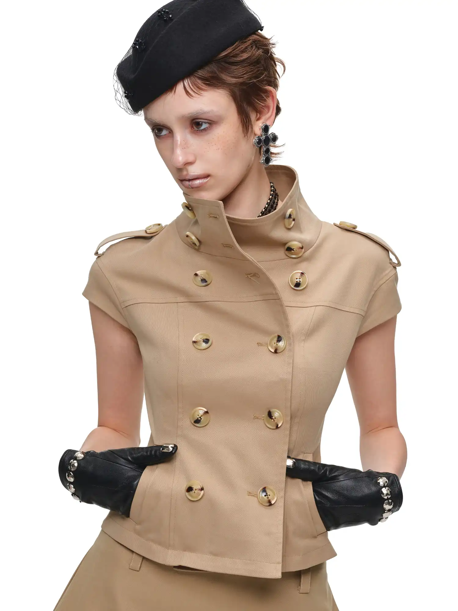 Short Sleeve Cropped Trench Jacket