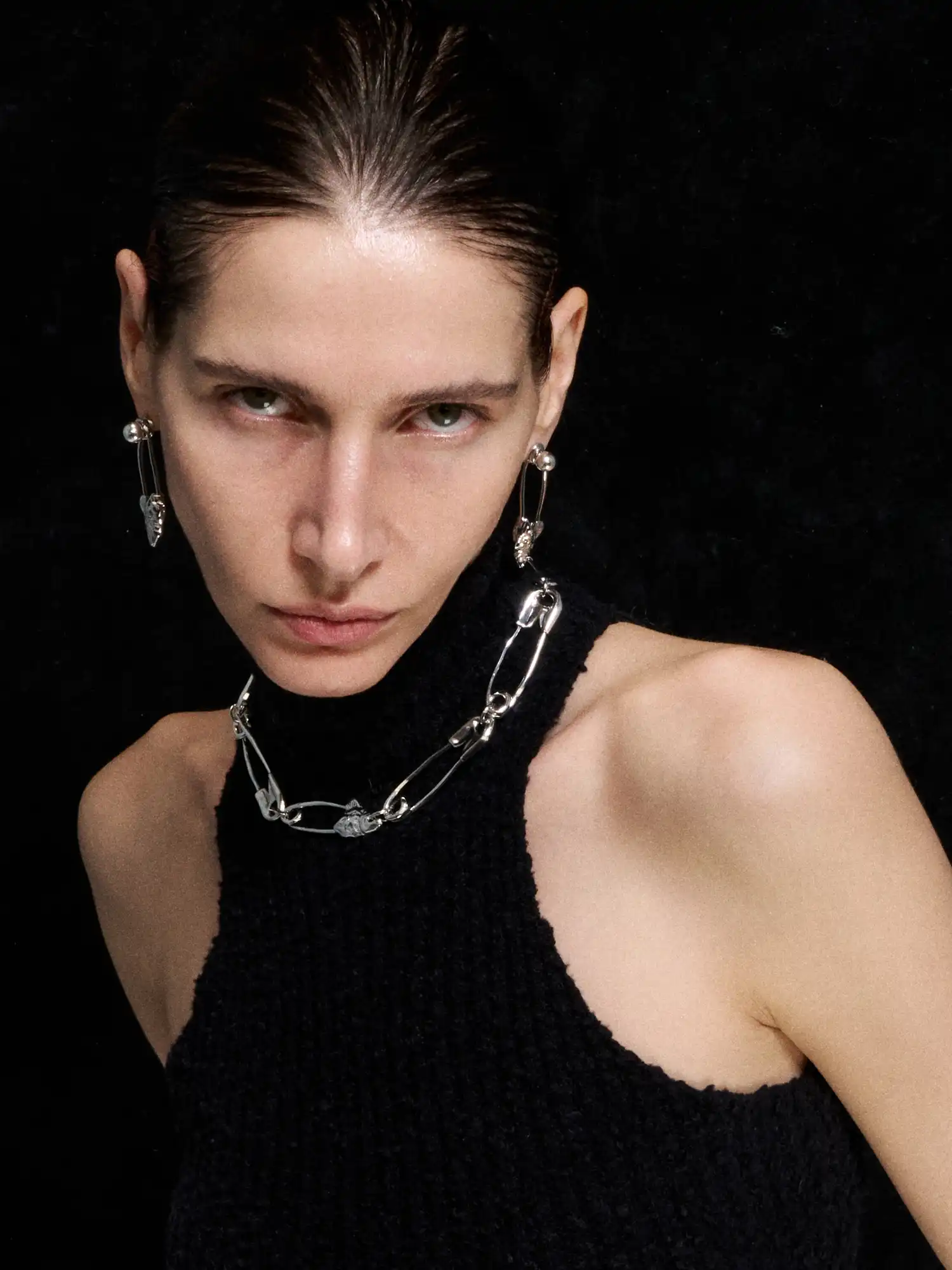 Silver Fishbone Safety-Pin Choker