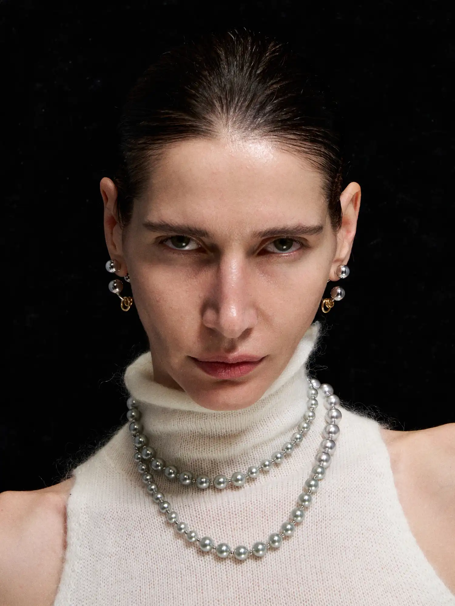 Simple Silver Pearl Long Necklace