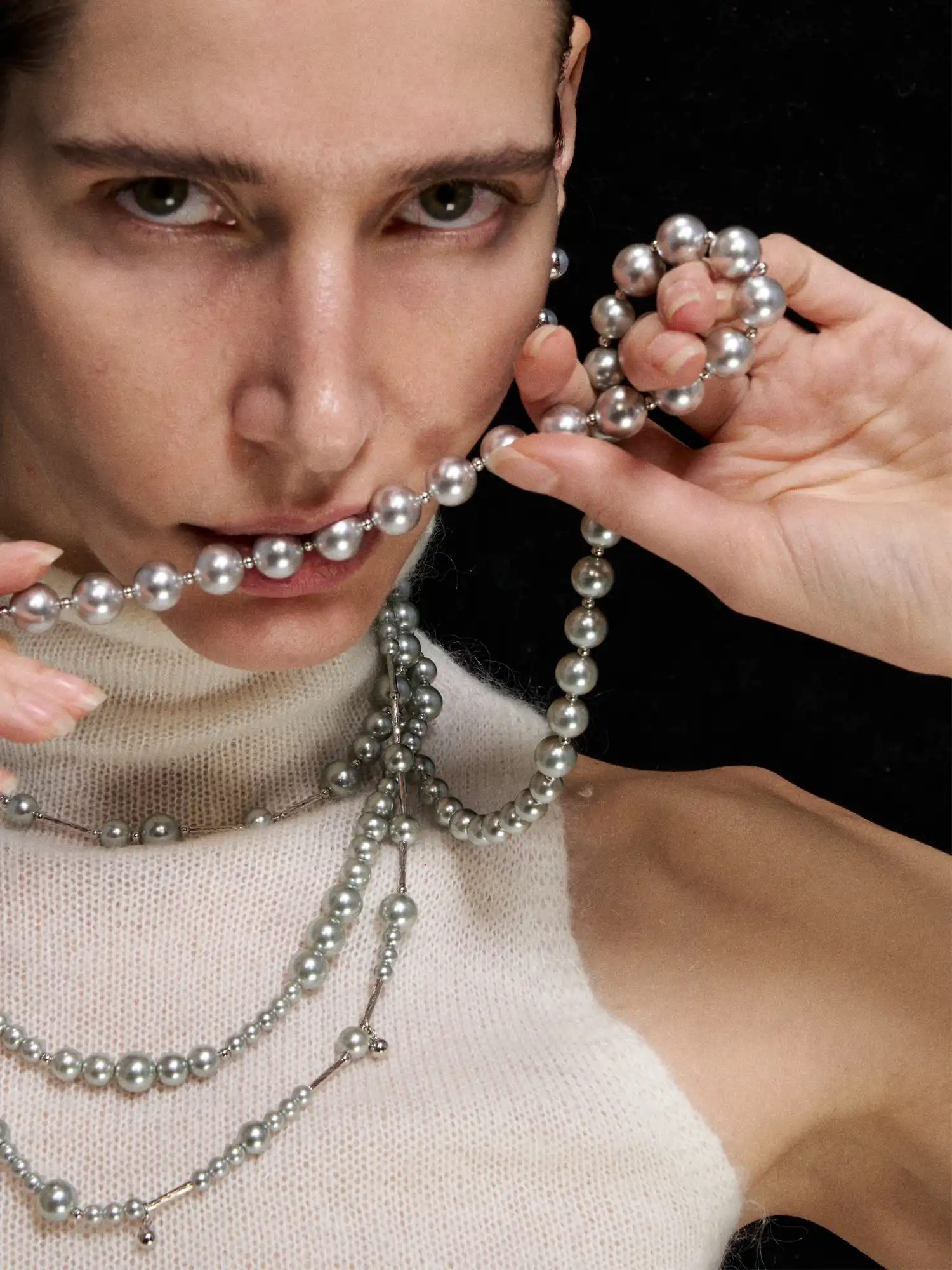 Simple Silver Pearl Long Necklace - Image 2