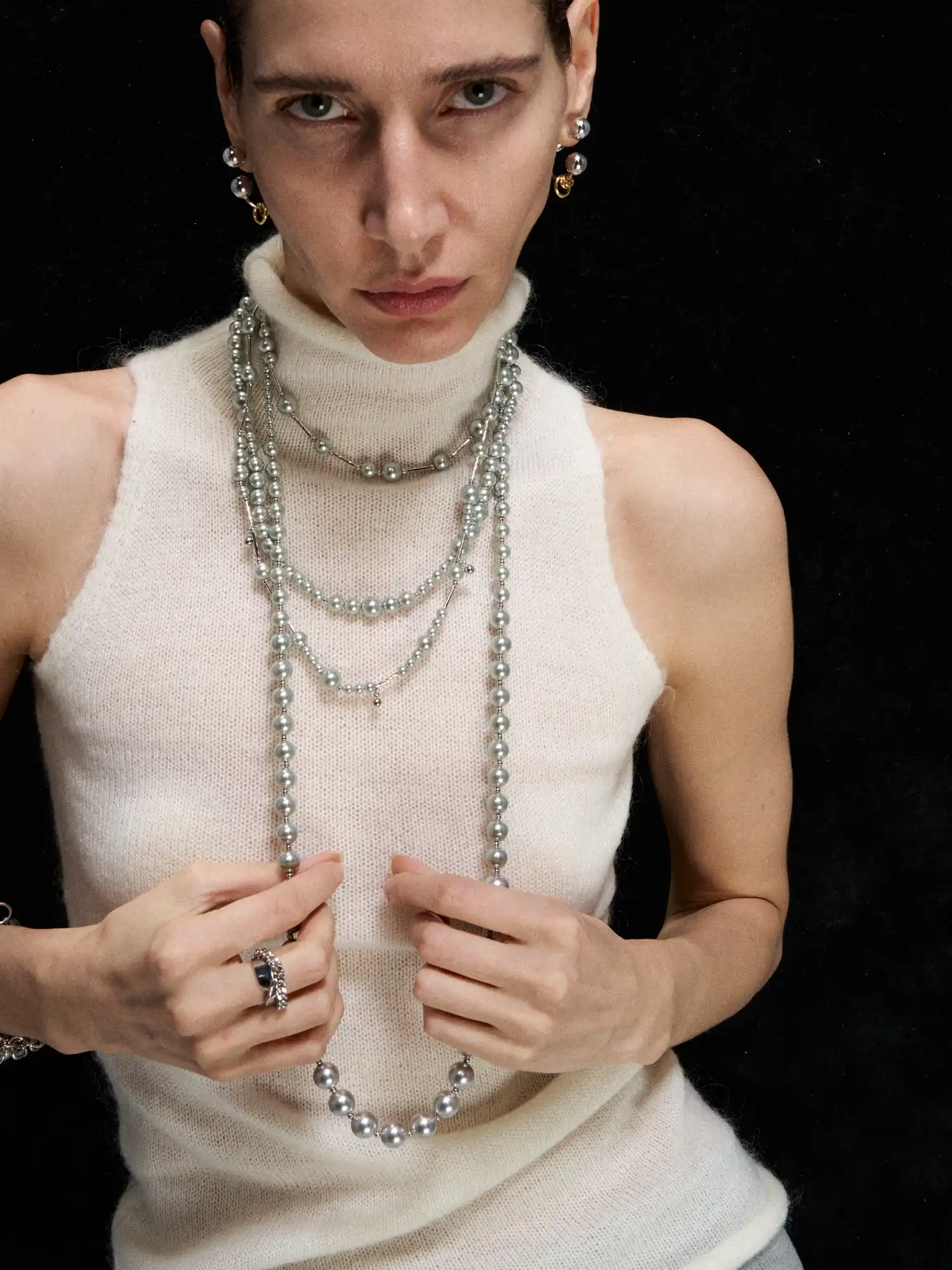 Simple Silver Pearl Long Necklace - Image 5