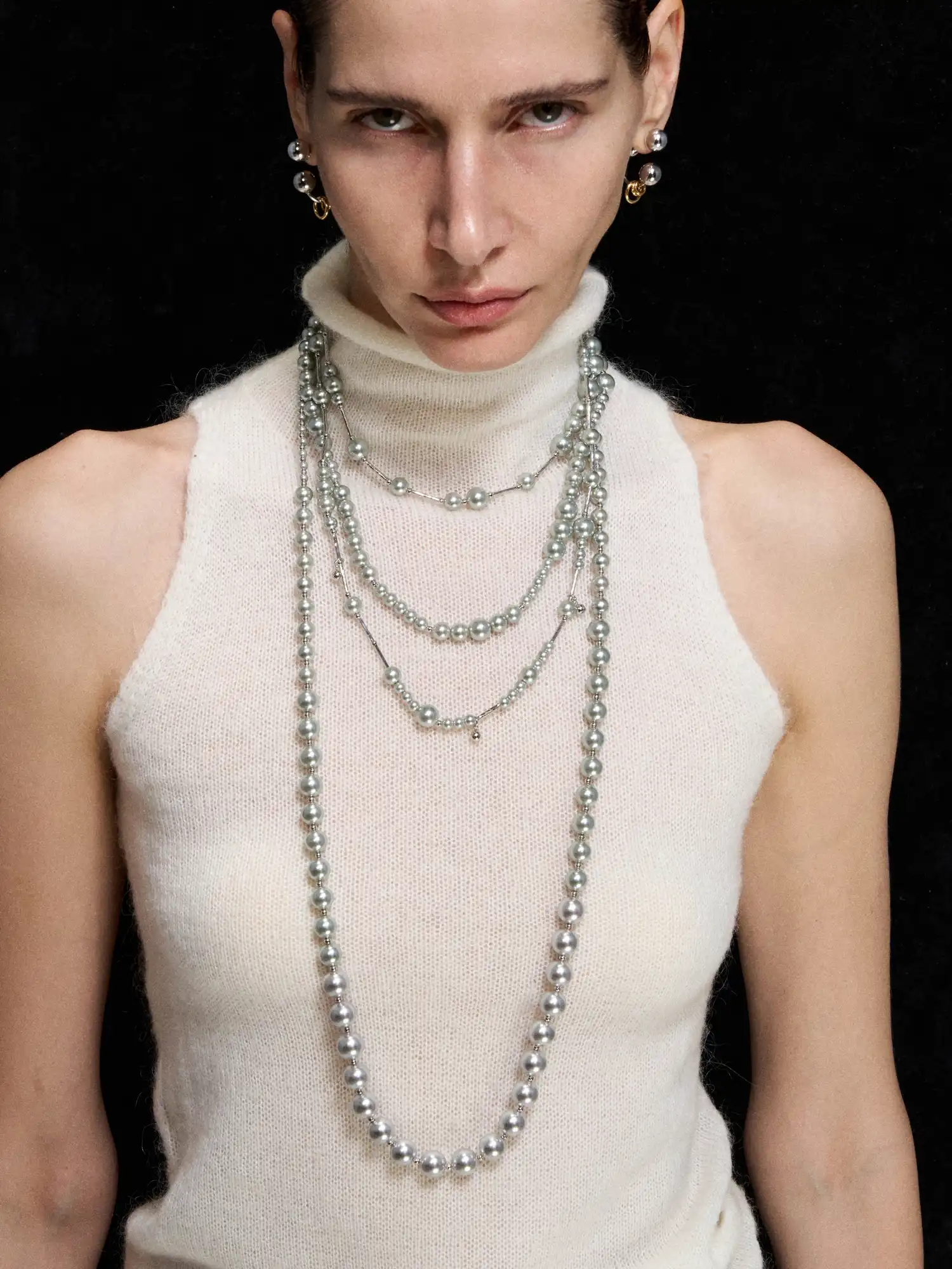 Simple Silver Pearl Long Necklace - Image 6