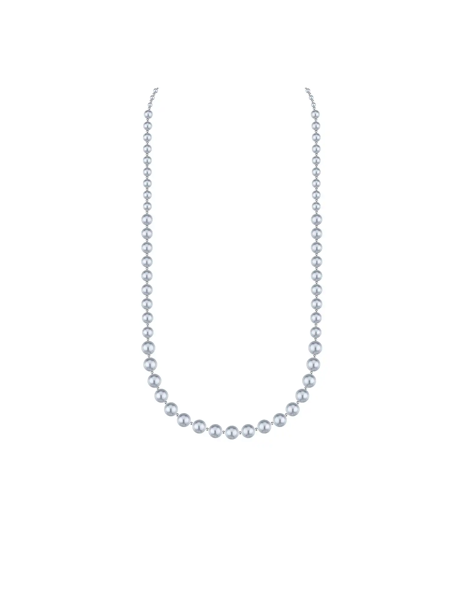 Simple Silver Pearl Long Necklace - Image 8