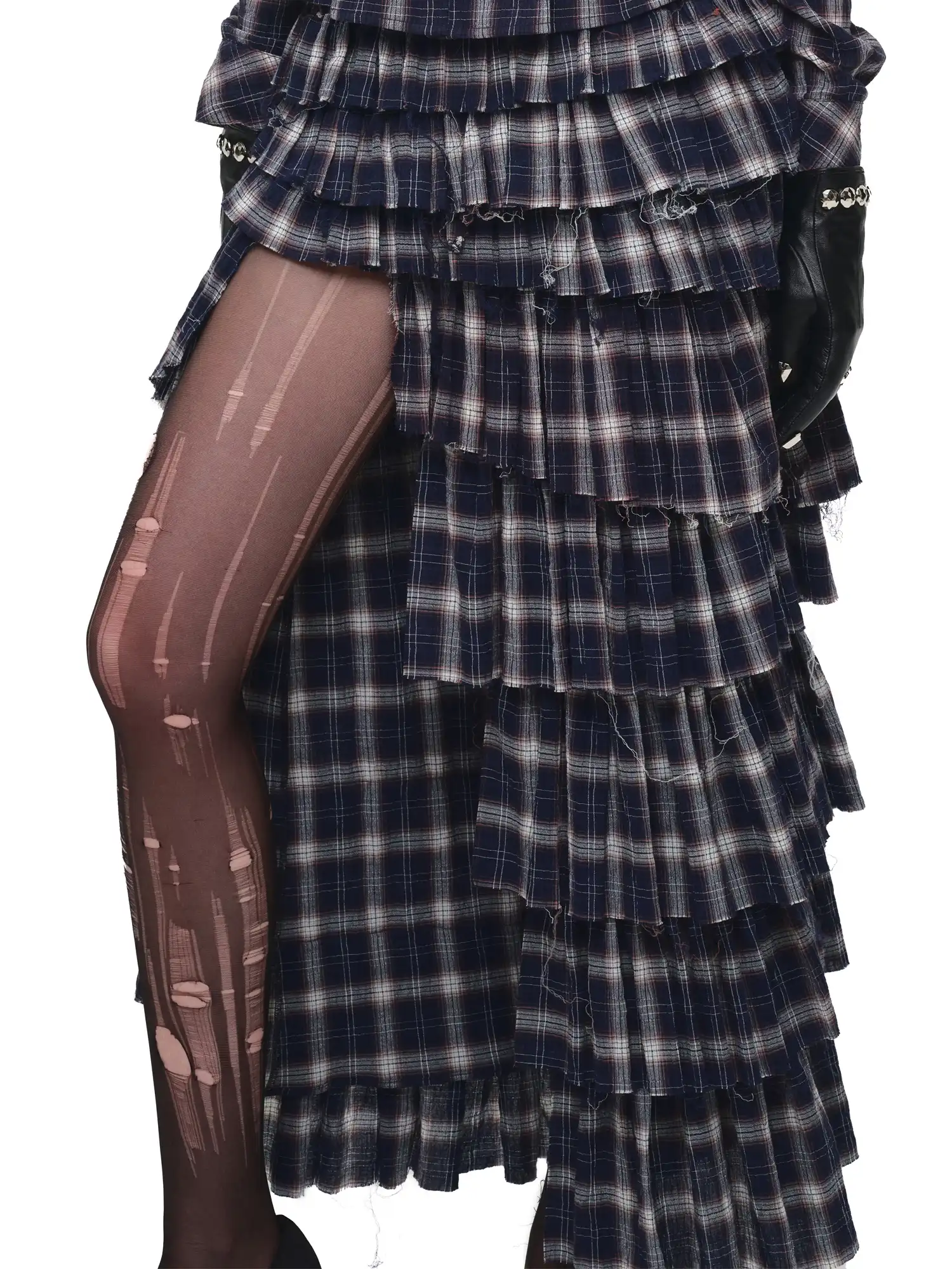 Slit Plaid Tiered Ruffle Maxi Skirt - Image 5