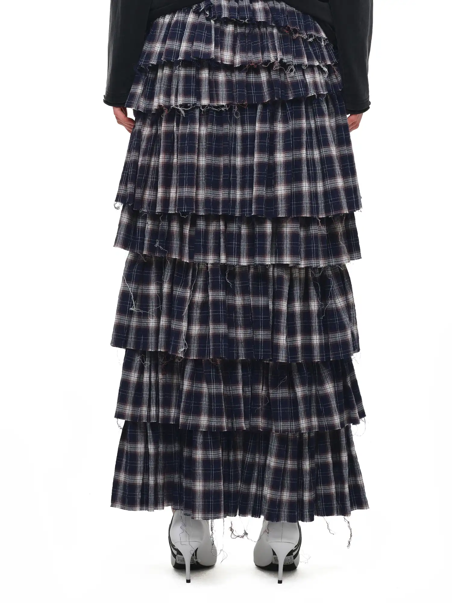 Slit Plaid Tiered Ruffle Maxi Skirt - Image 6