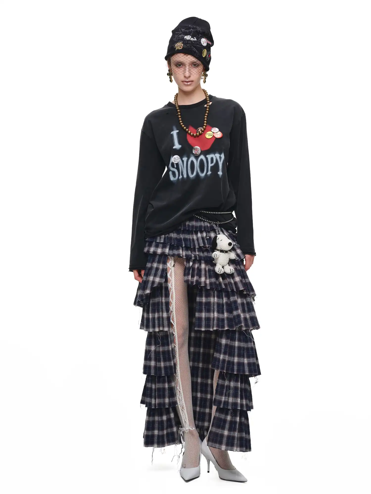 Slit Plaid Tiered Ruffle Maxi Skirt - Image 7