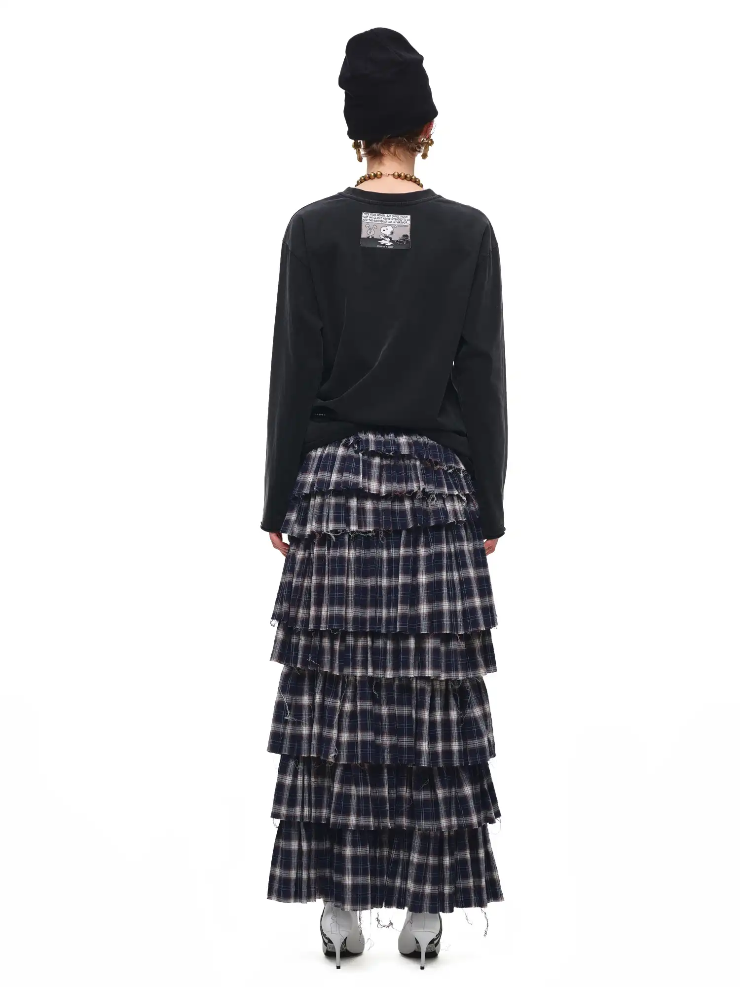 Slit Plaid Tiered Ruffle Maxi Skirt - Image 8