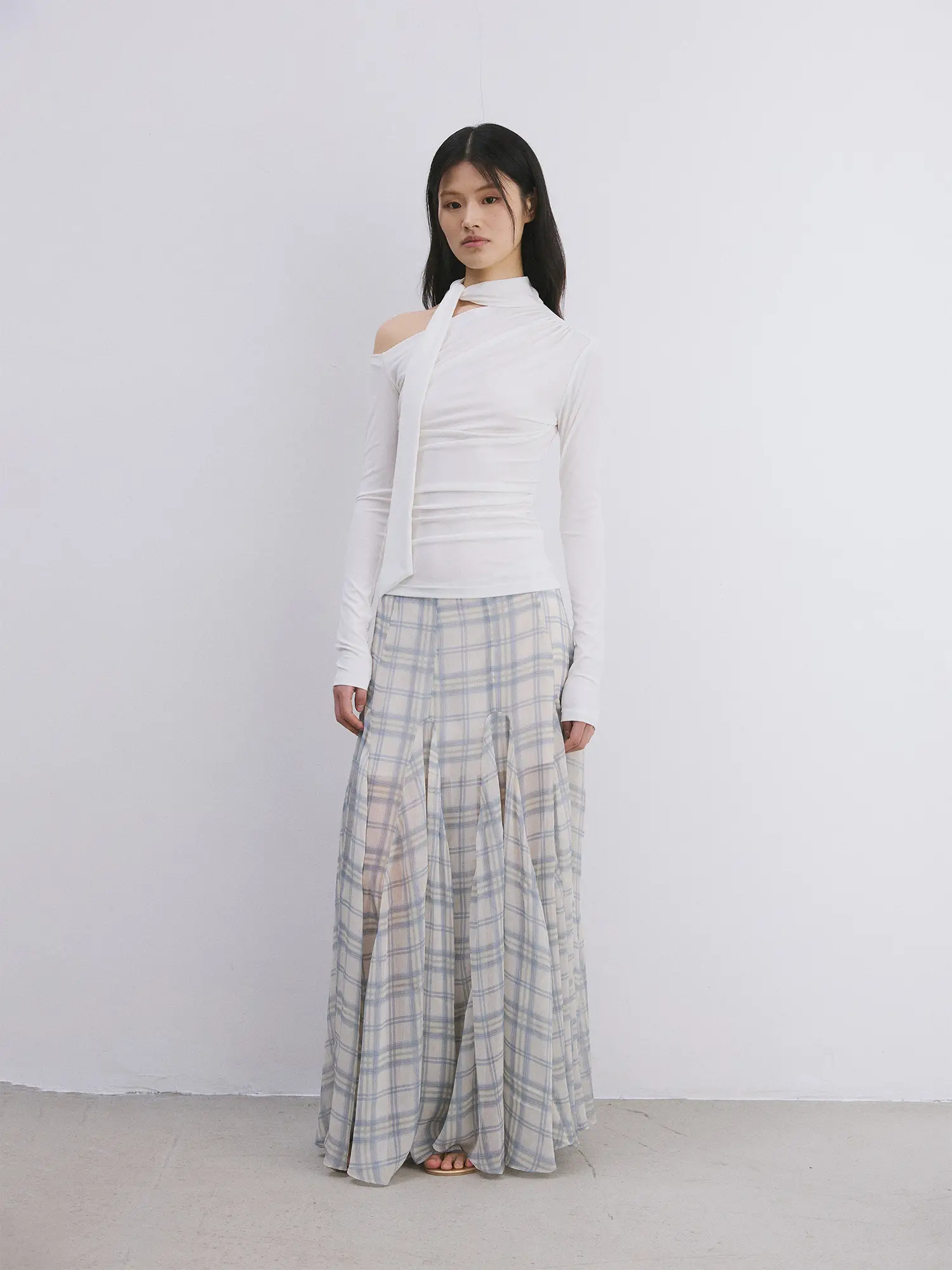 Balletcore Plaid Sheer Midi Skirt - Image 4