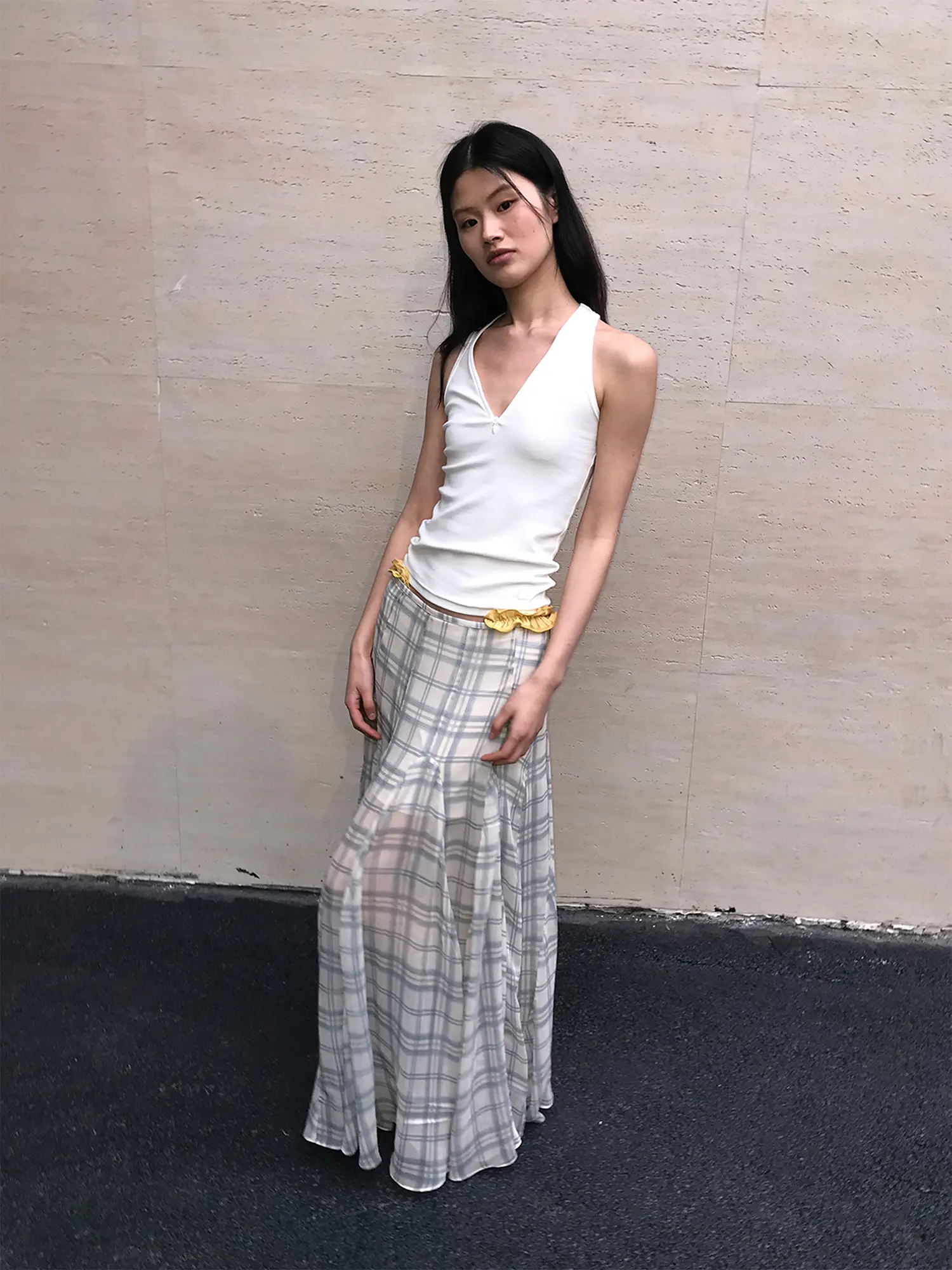 Balletcore Plaid Sheer Midi Skirt - Image 6