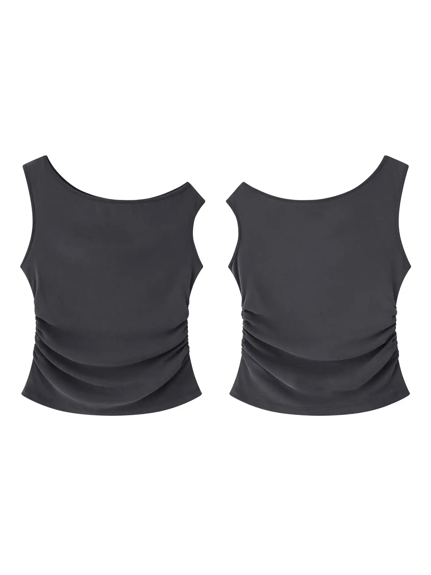 Solid Off Shoulder Ruched Crop Asymmetrical Top - Image 13