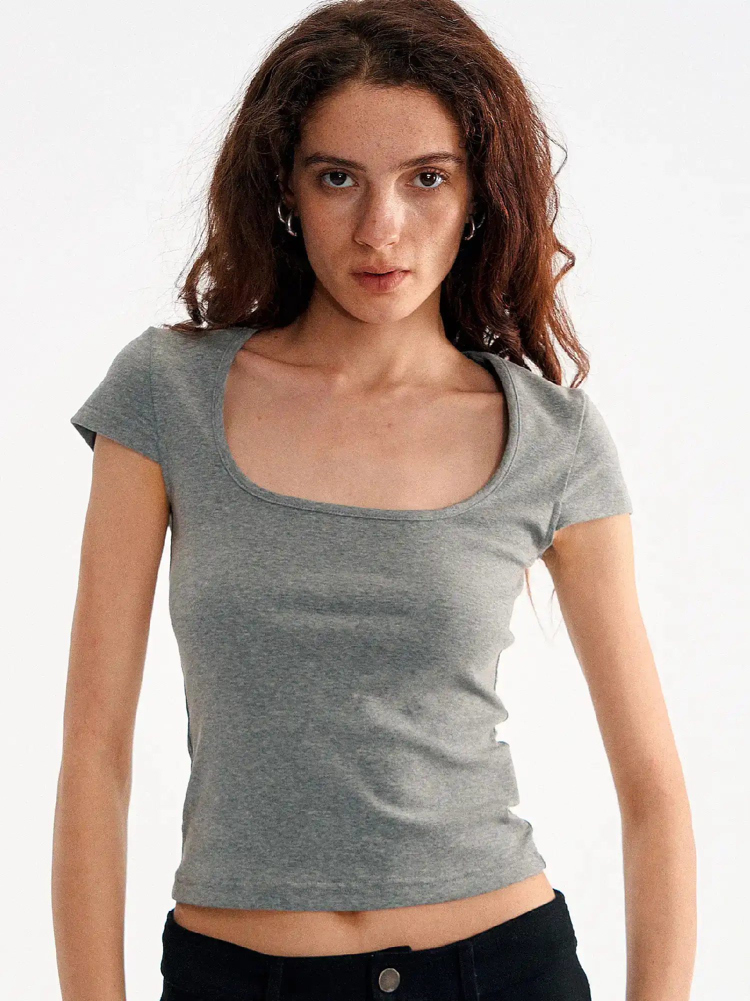 Square Neck Fitted Cropped T Shirt