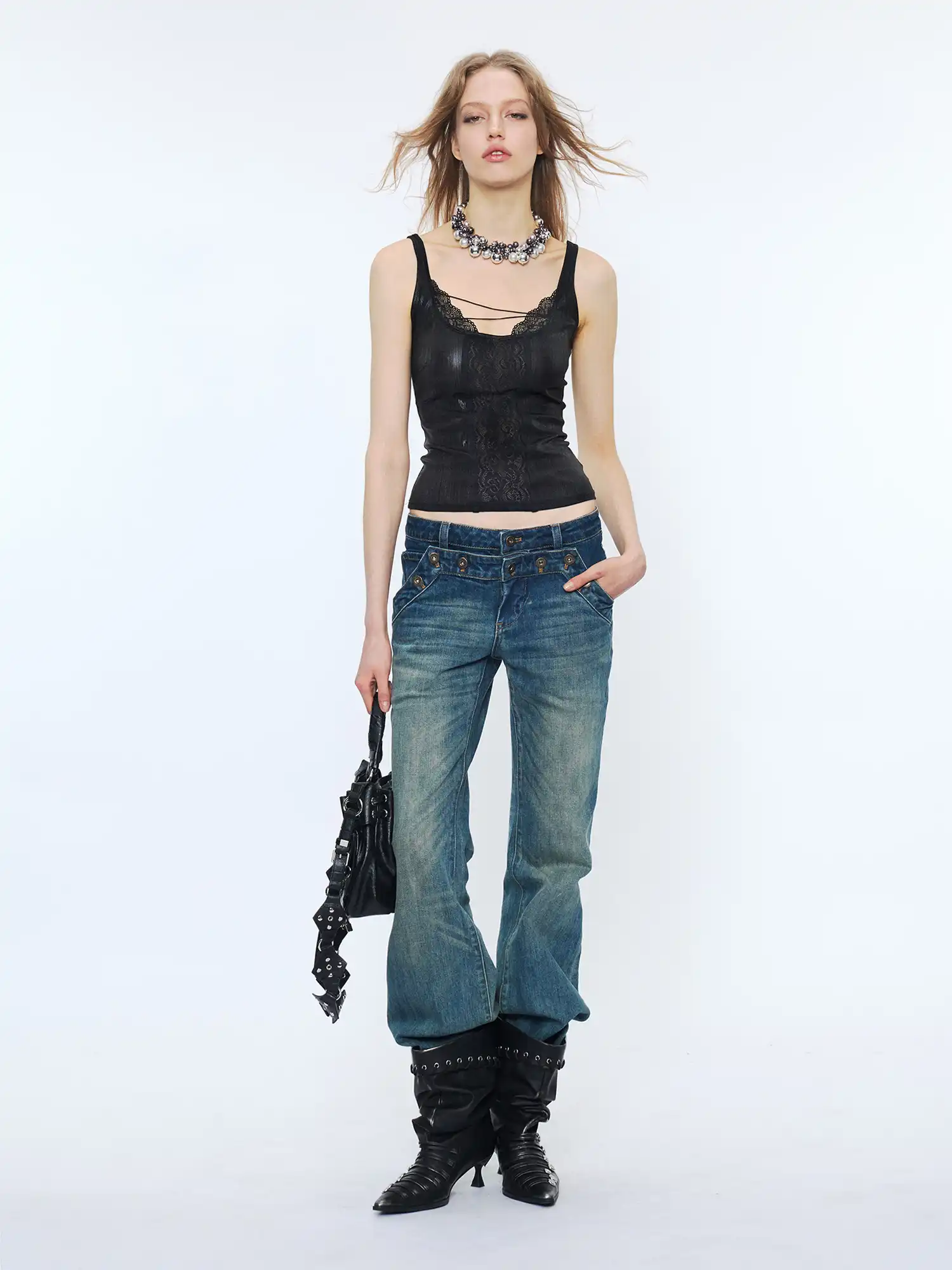Strap Detail Slightly Lace Sheer Mesh Y2K Tank Top - Image 10
