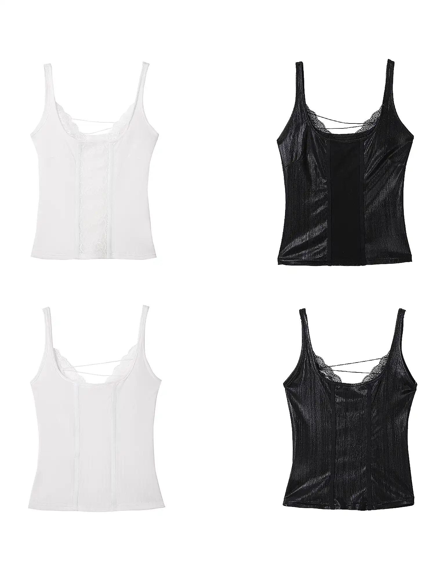 Strap Detail Slightly Lace Sheer Mesh Y2K Tank Top - Image 4